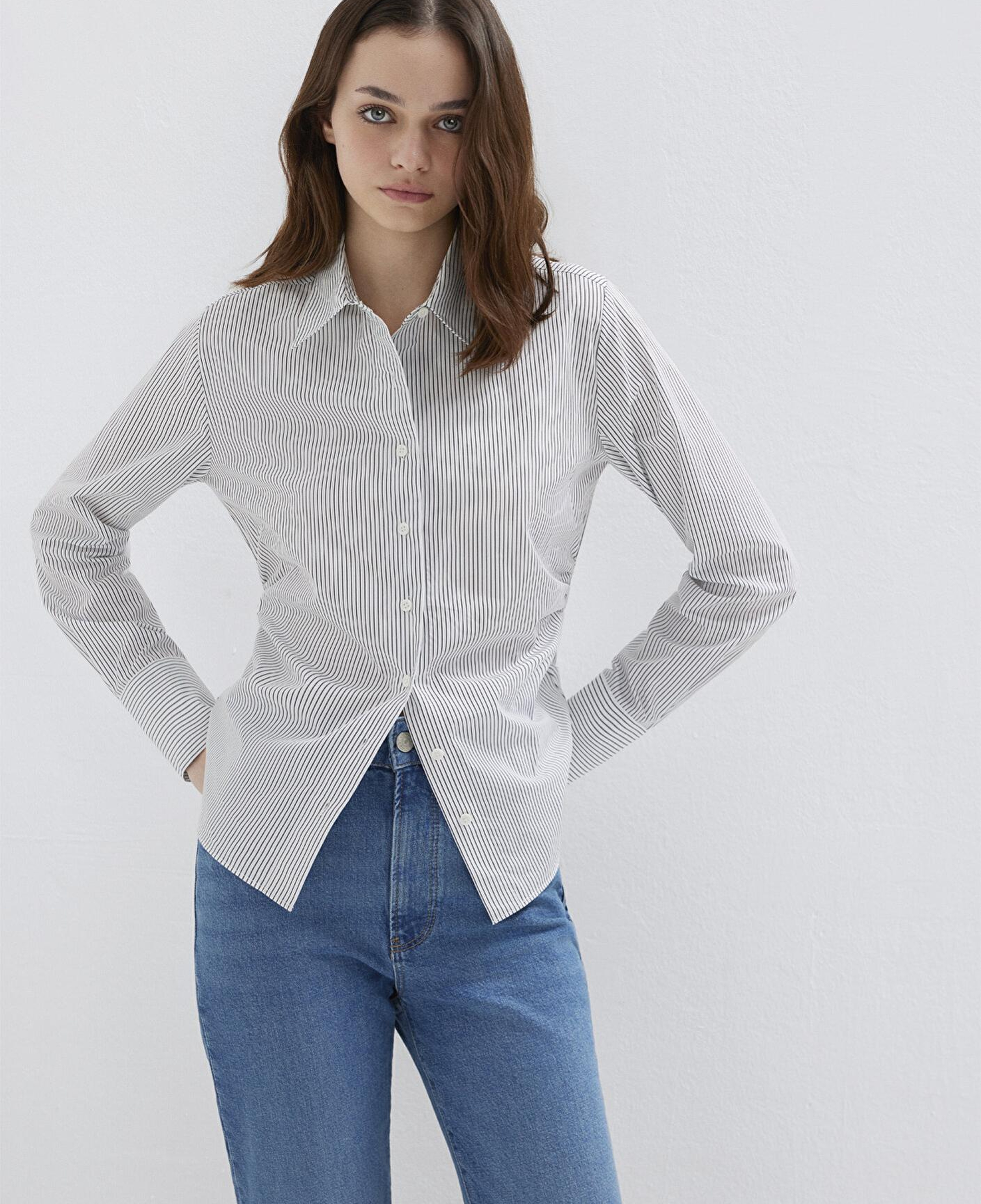 Mavi Antrasit Çizgili Beyaz Gömlek Slim Fit / Dar Kesim 1211378-91377