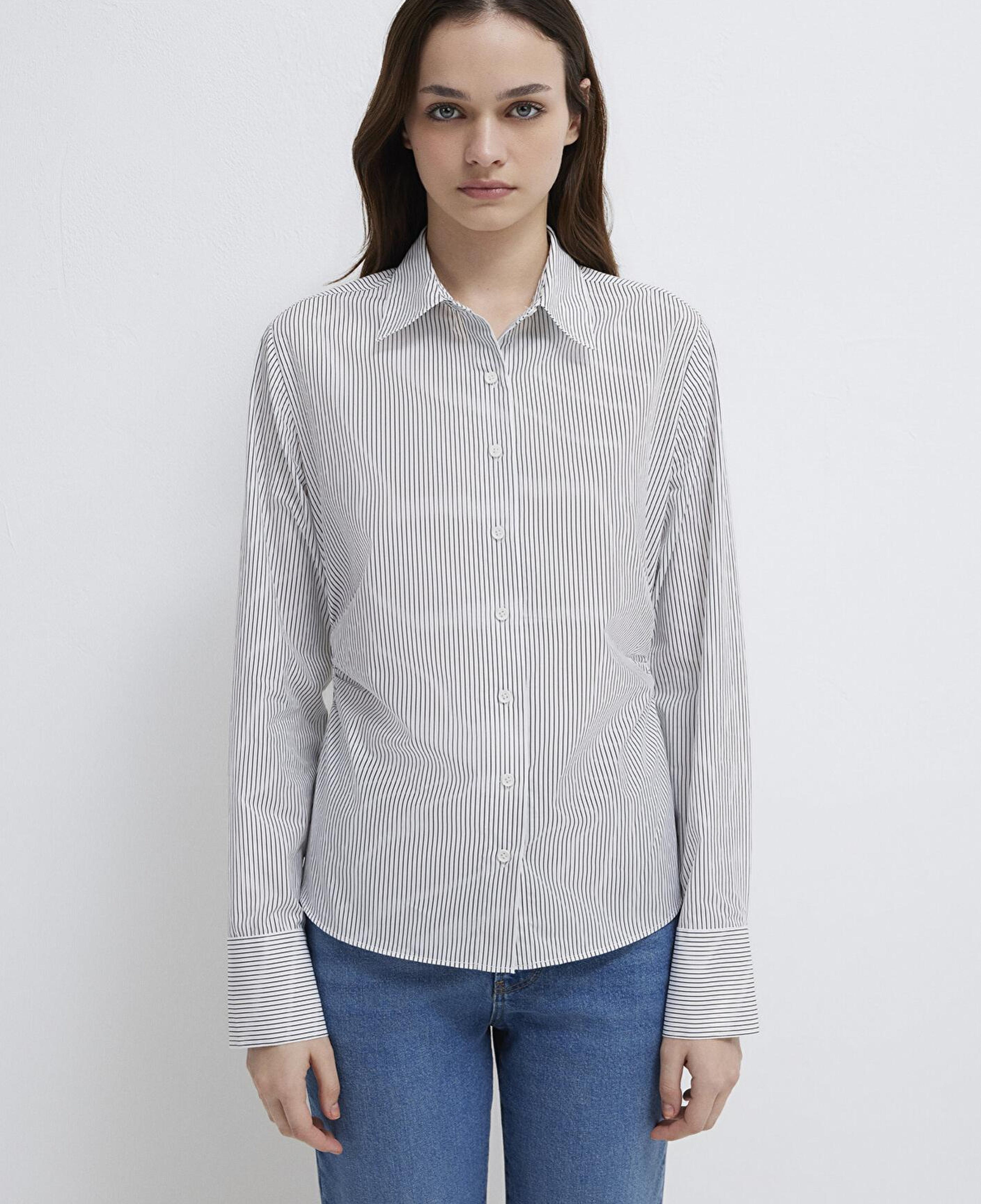 Mavi Antrasit Çizgili Beyaz Gömlek Slim Fit / Dar Kesim 1211378-91377