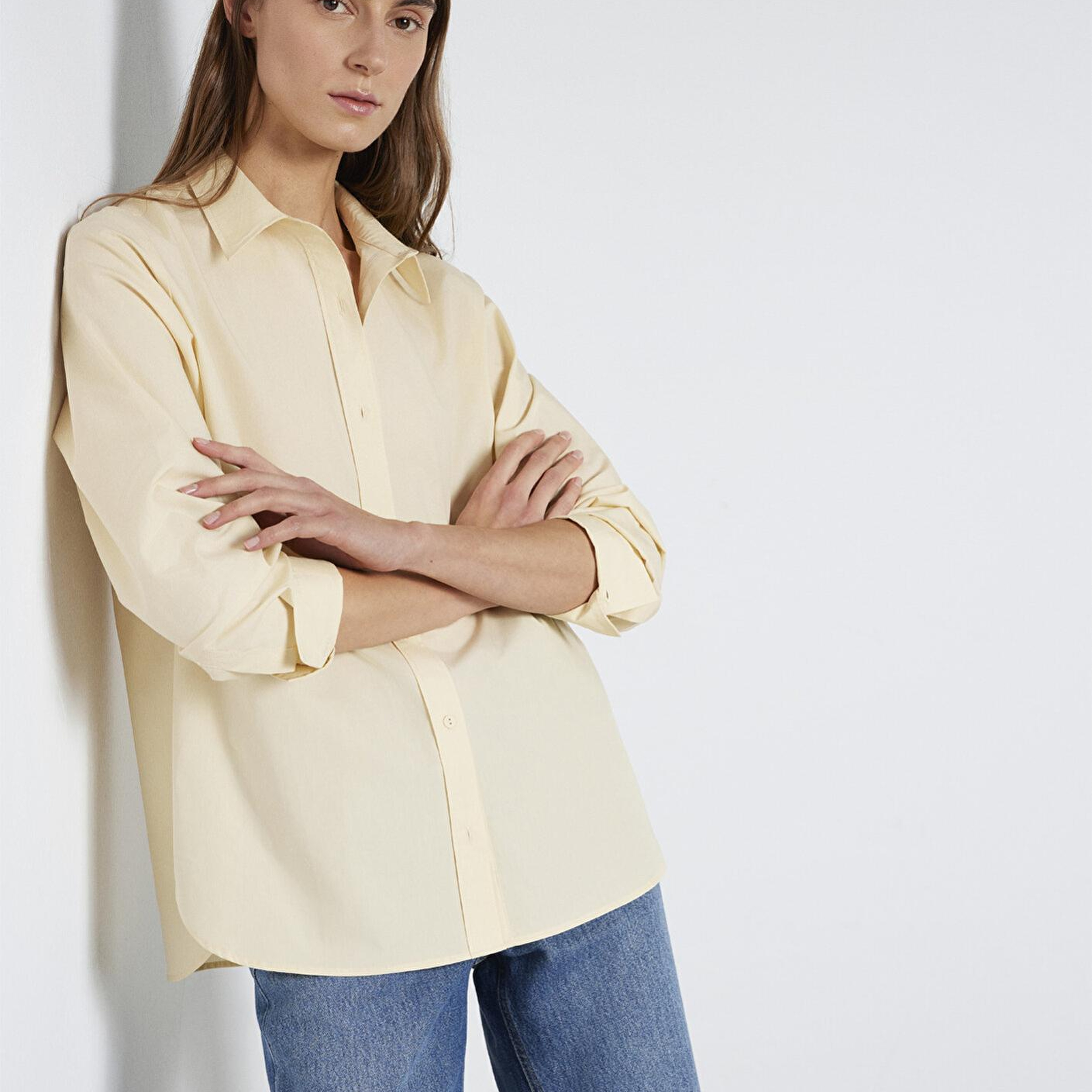 Mavi Sarı Gömlek Loose Fit / Bol Rahat Kesim 1211395-70034