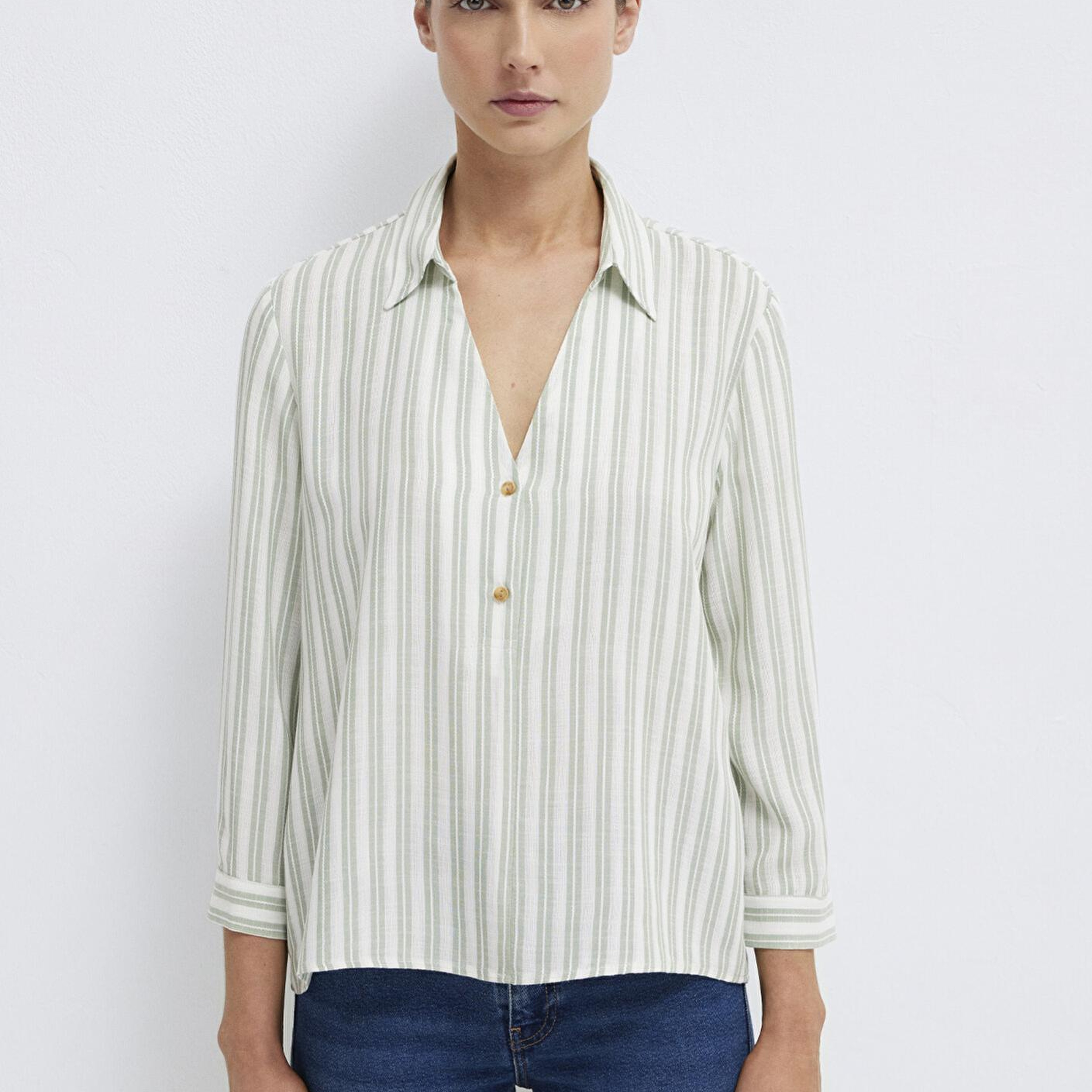 Mavi Yeşil Çizgili Bluz 122400-91387