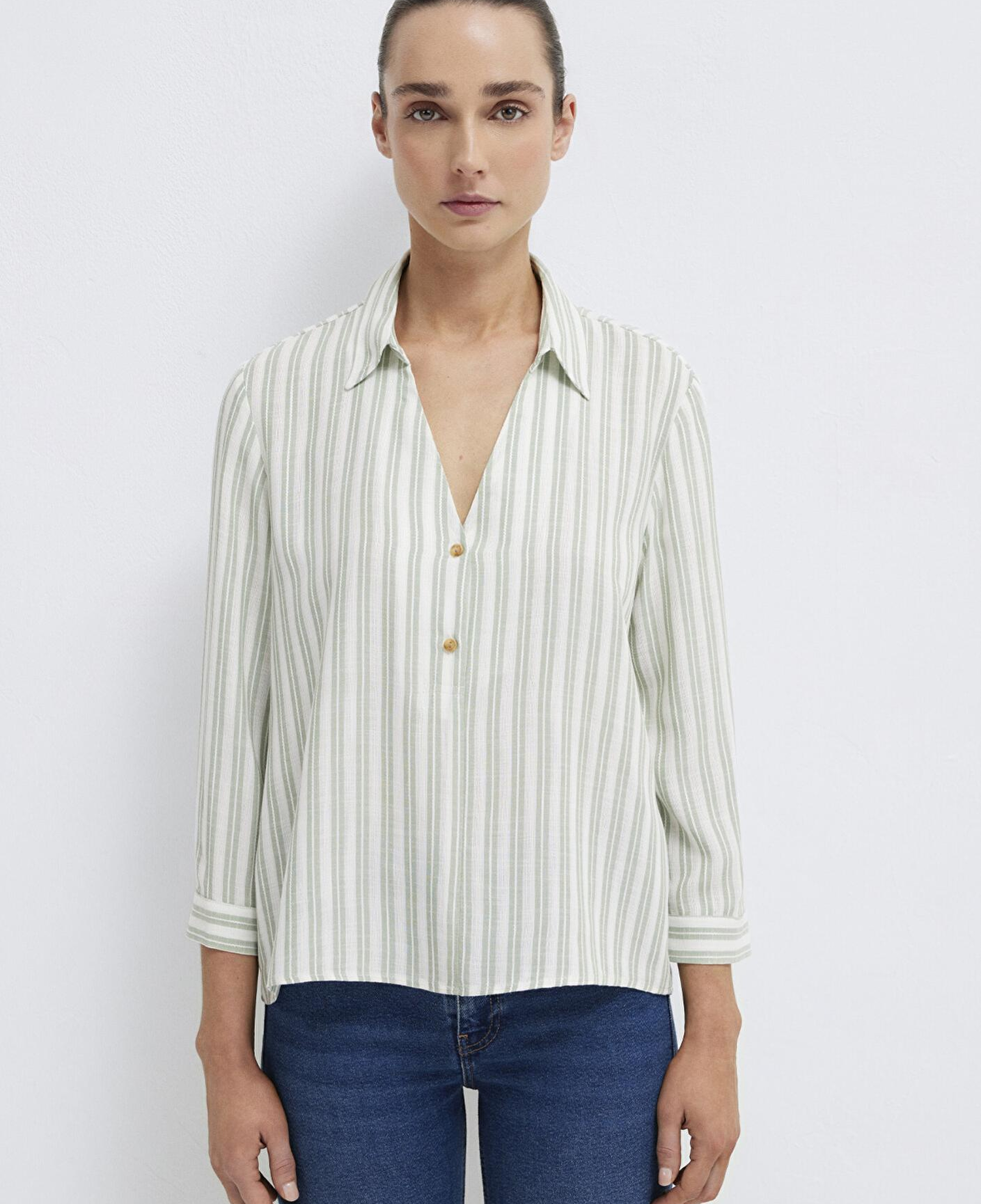 Mavi Yeşil Çizgili Bluz 122400-91387