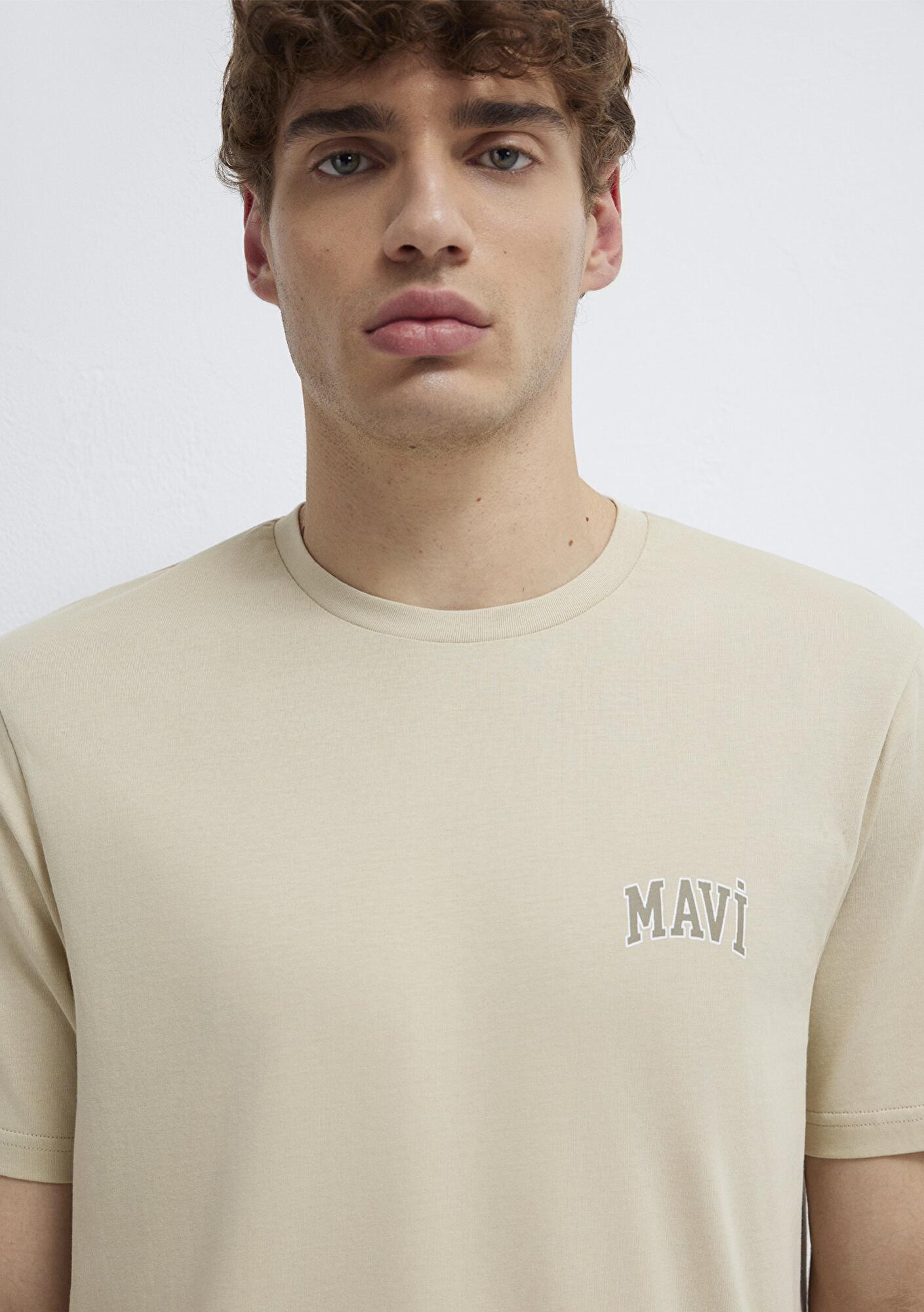 Mavi Mavi Logo Baskılı Bej Tişört Regular Fit / Normal Kesim 0611714-70325