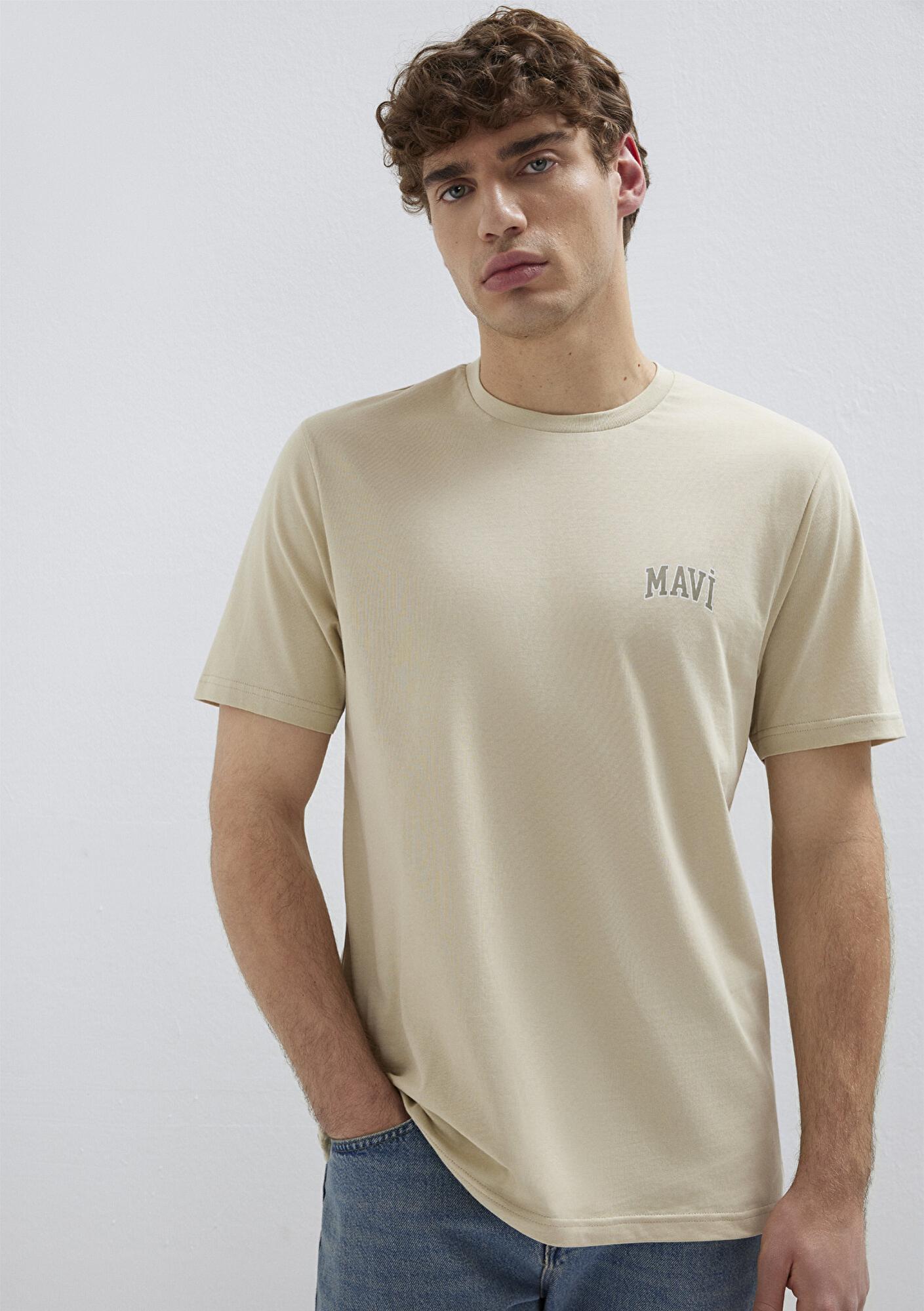 Mavi Mavi Logo Baskılı Bej Tişört Regular Fit / Normal Kesim 0611714-70325