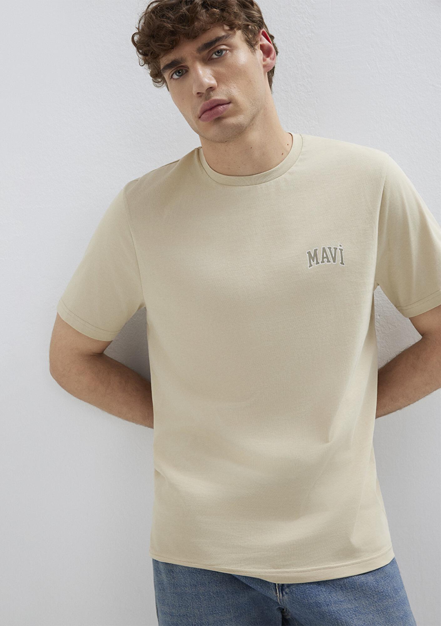 Mavi Mavi Logo Baskılı Bej Tişört Regular Fit / Normal Kesim 0611714-70325