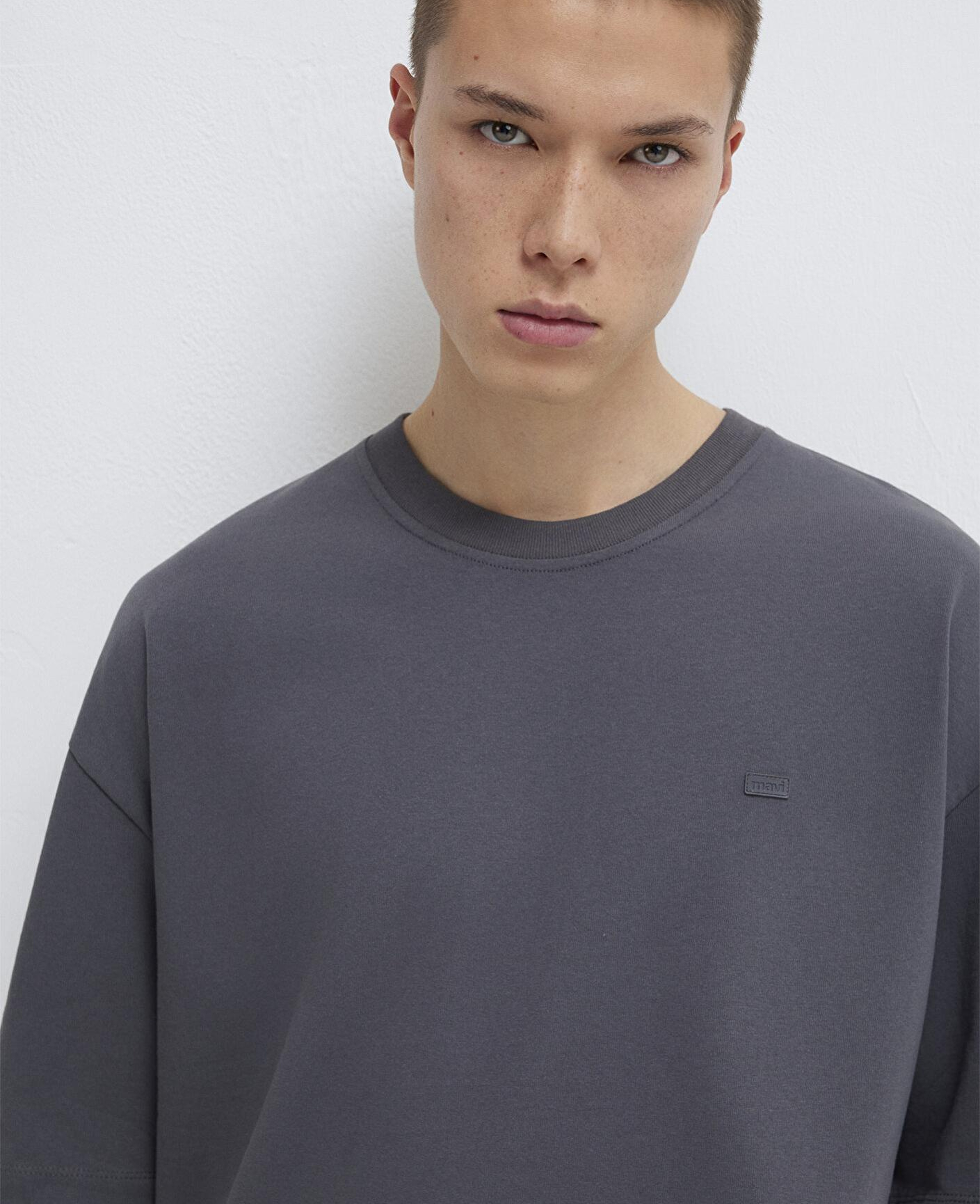 Mavi Silikon Logo Baskılı Antrasit Basic Tişört Oversize / Geniş Kesim 0613188-80955