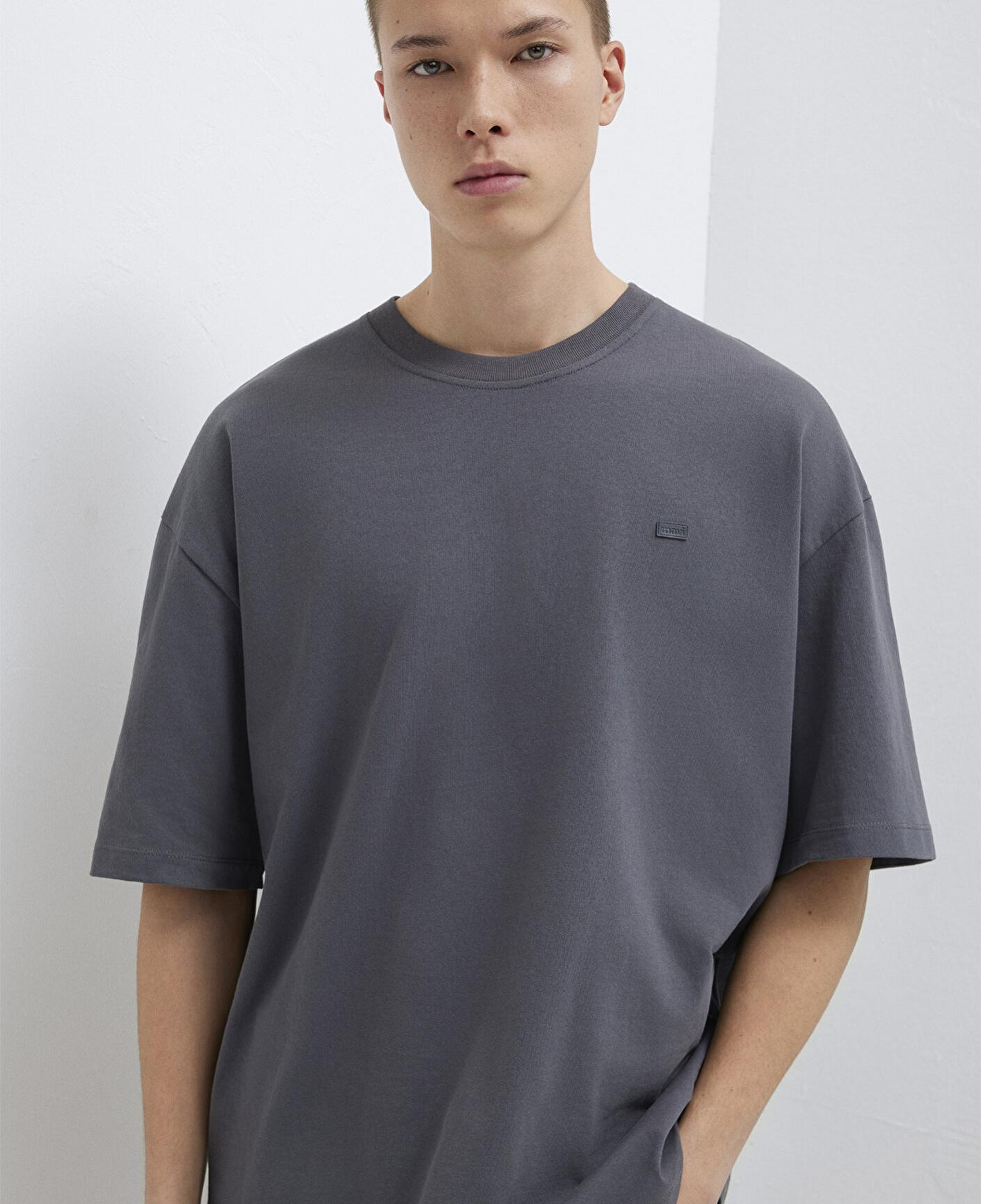 Mavi Silikon Logo Baskılı Antrasit Basic Tişört Oversize / Geniş Kesim 0613188-80955