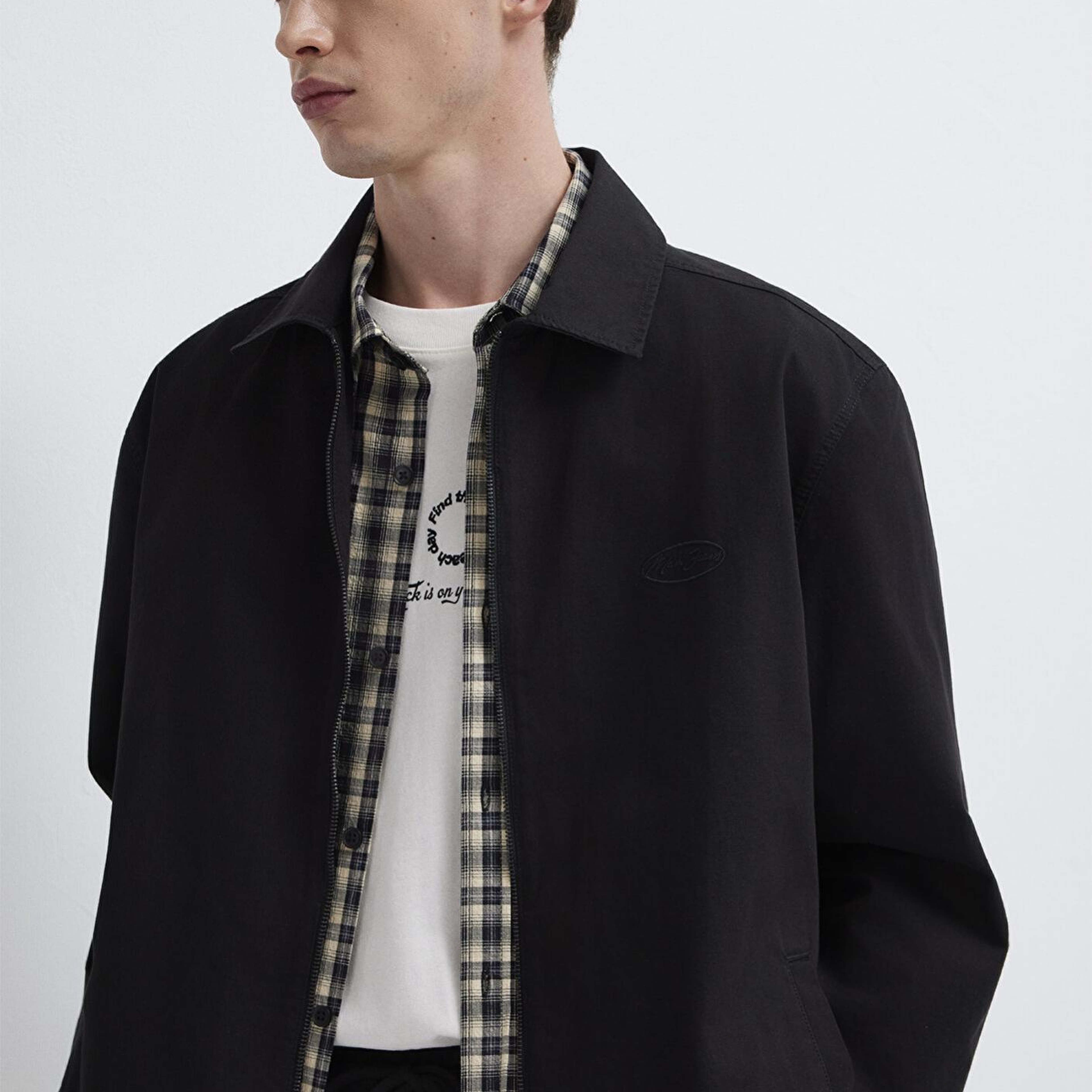 Mavi Fermuarlı Siyah Gömlek Loose Fit / Bol Rahat Kesim 0211883-900