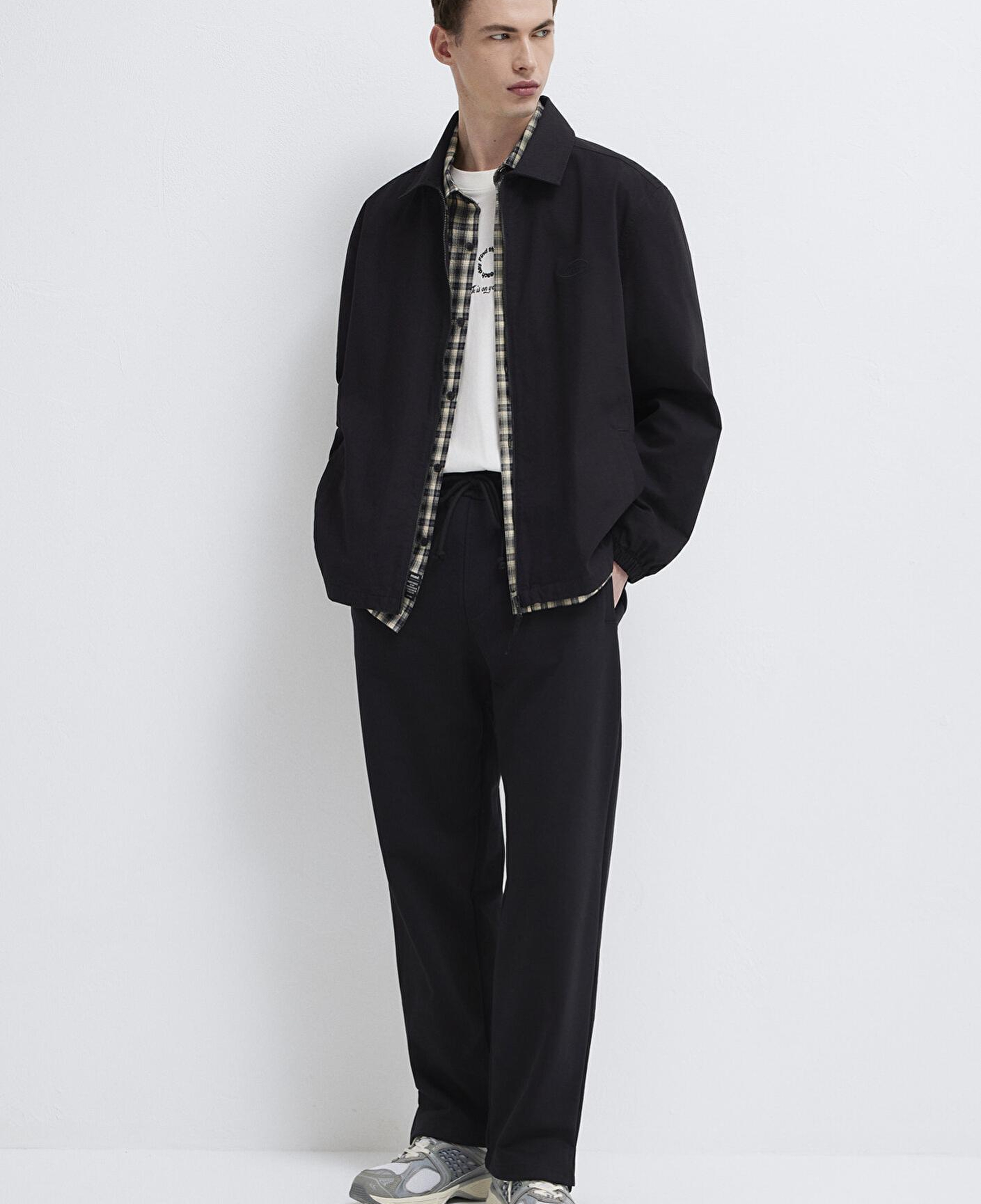 Mavi Fermuarlı Siyah Gömlek Loose Fit / Bol Rahat Kesim 0211883-900