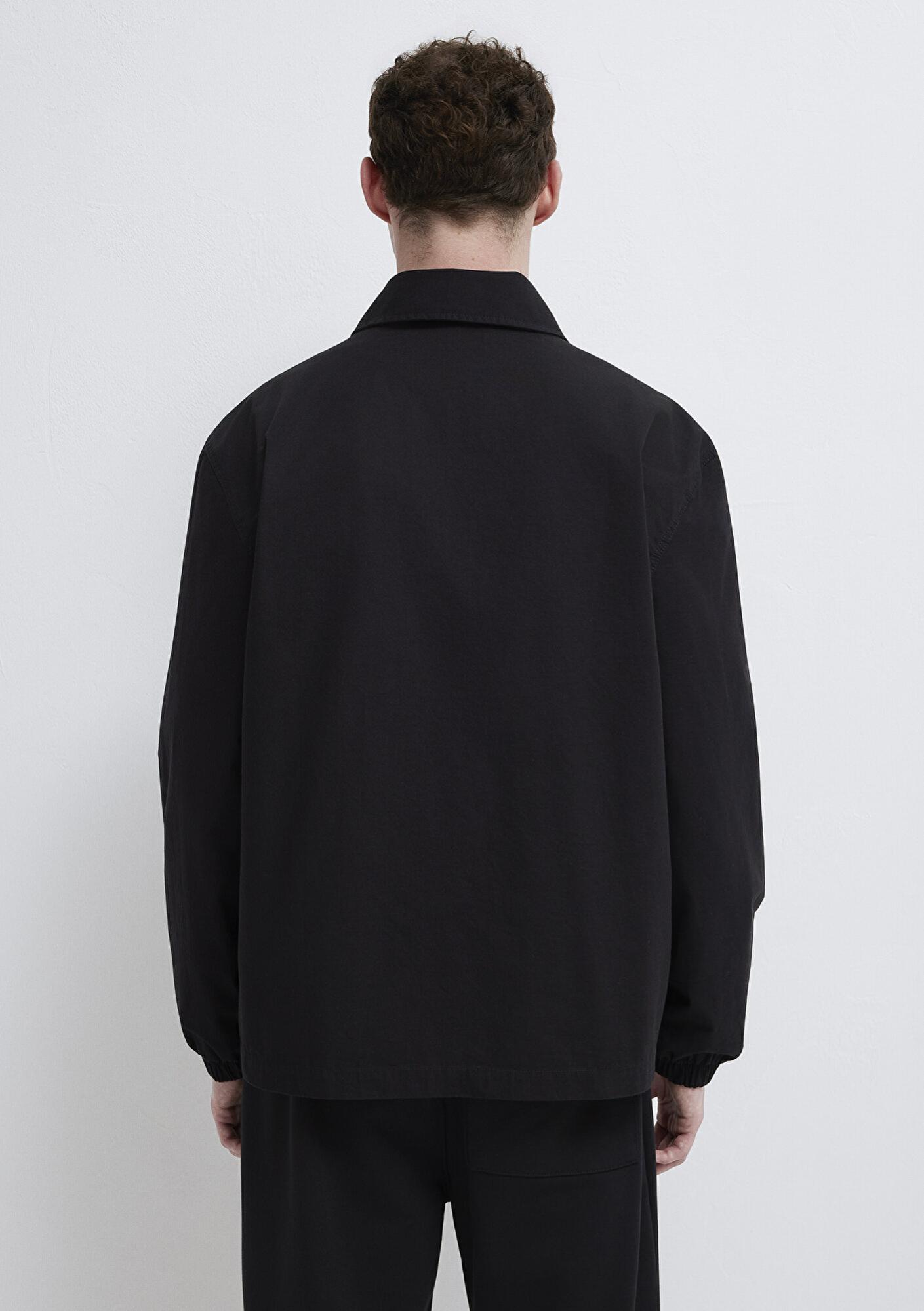 Mavi Fermuarlı Siyah Gömlek Loose Fit / Bol Rahat Kesim 0211883-900