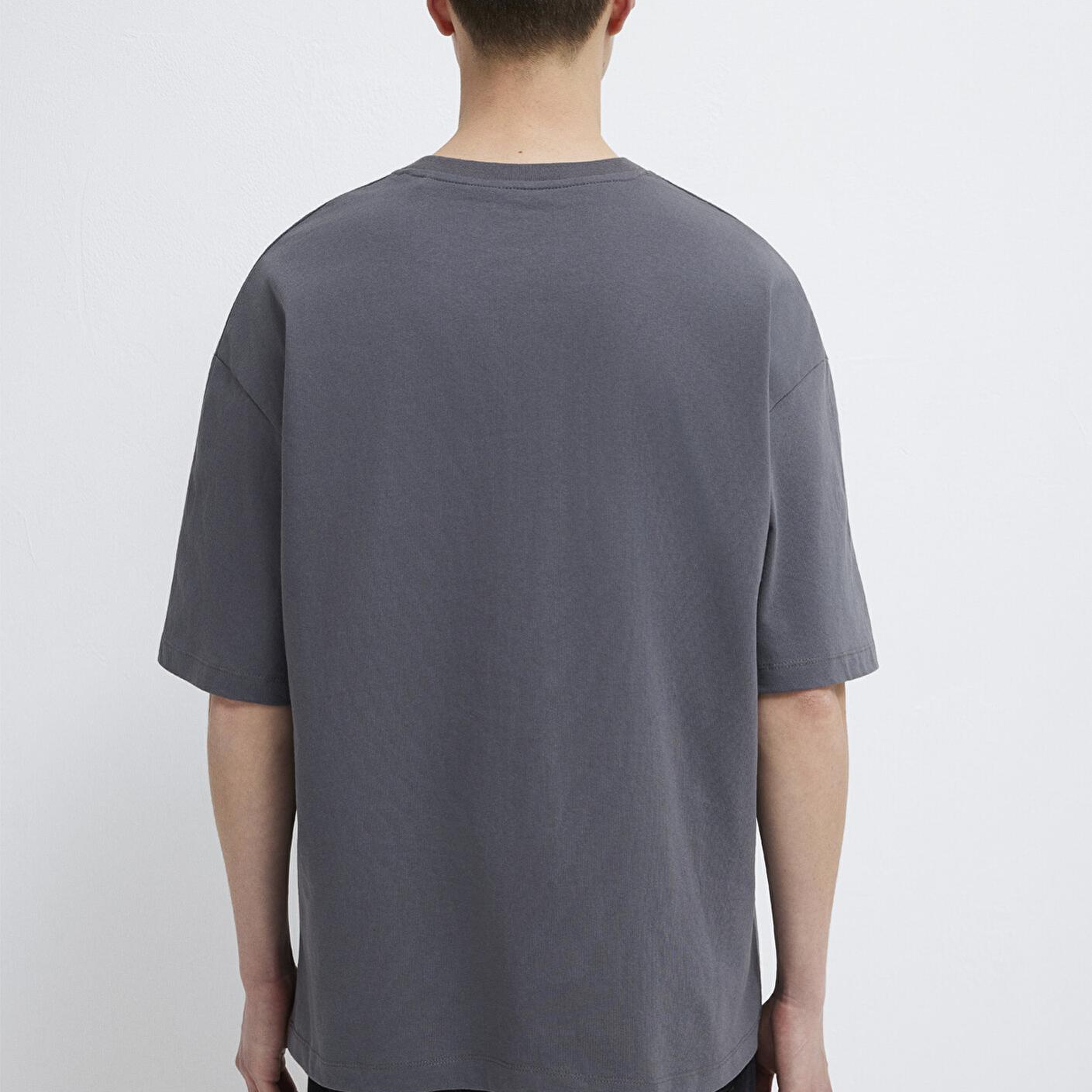 Mavi Silikon Logo Baskılı Antrasit Basic Tişört Oversize / Geniş Kesim 0613188-80955