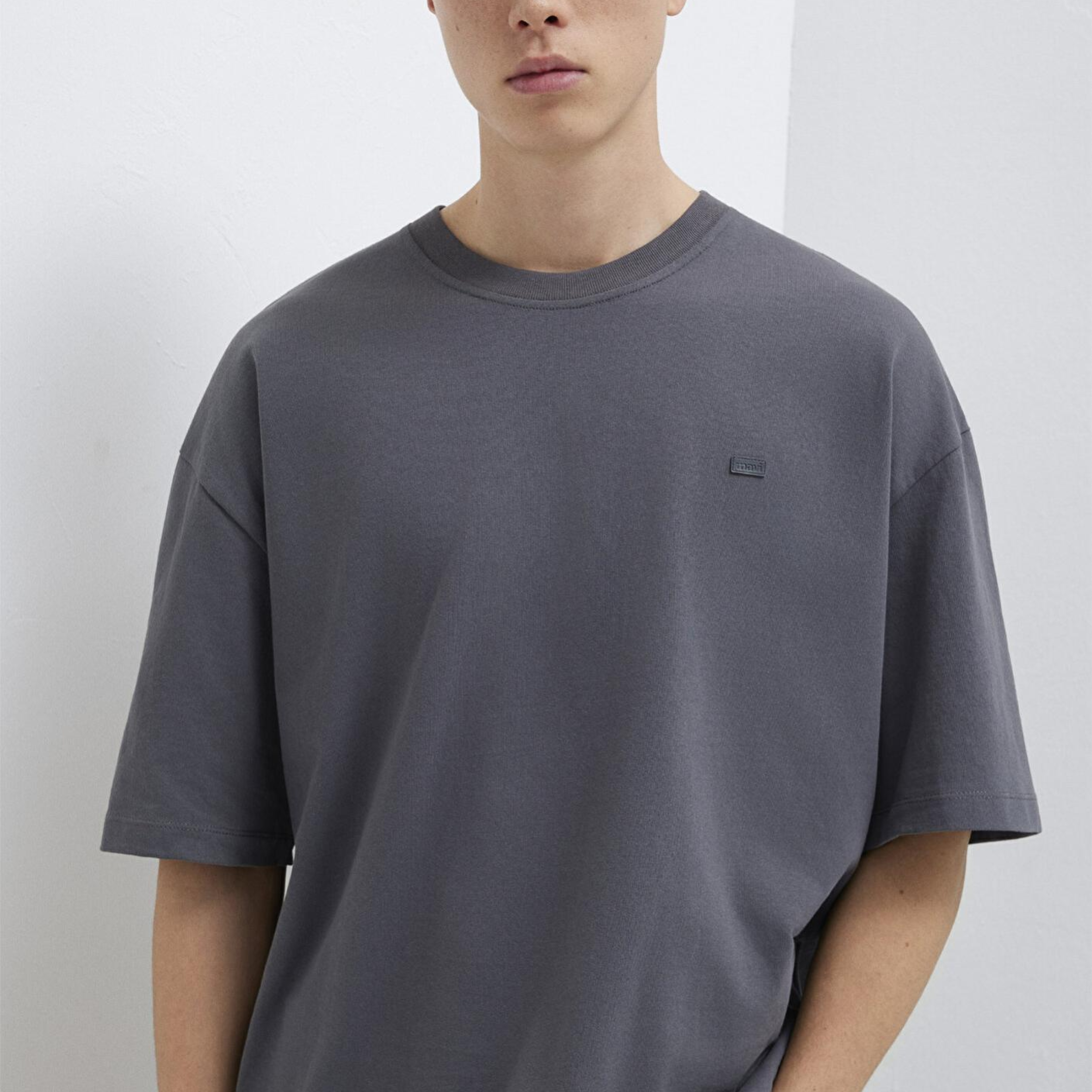 Mavi Silikon Logo Baskılı Antrasit Basic Tişört Oversize / Geniş Kesim 0613188-80955
