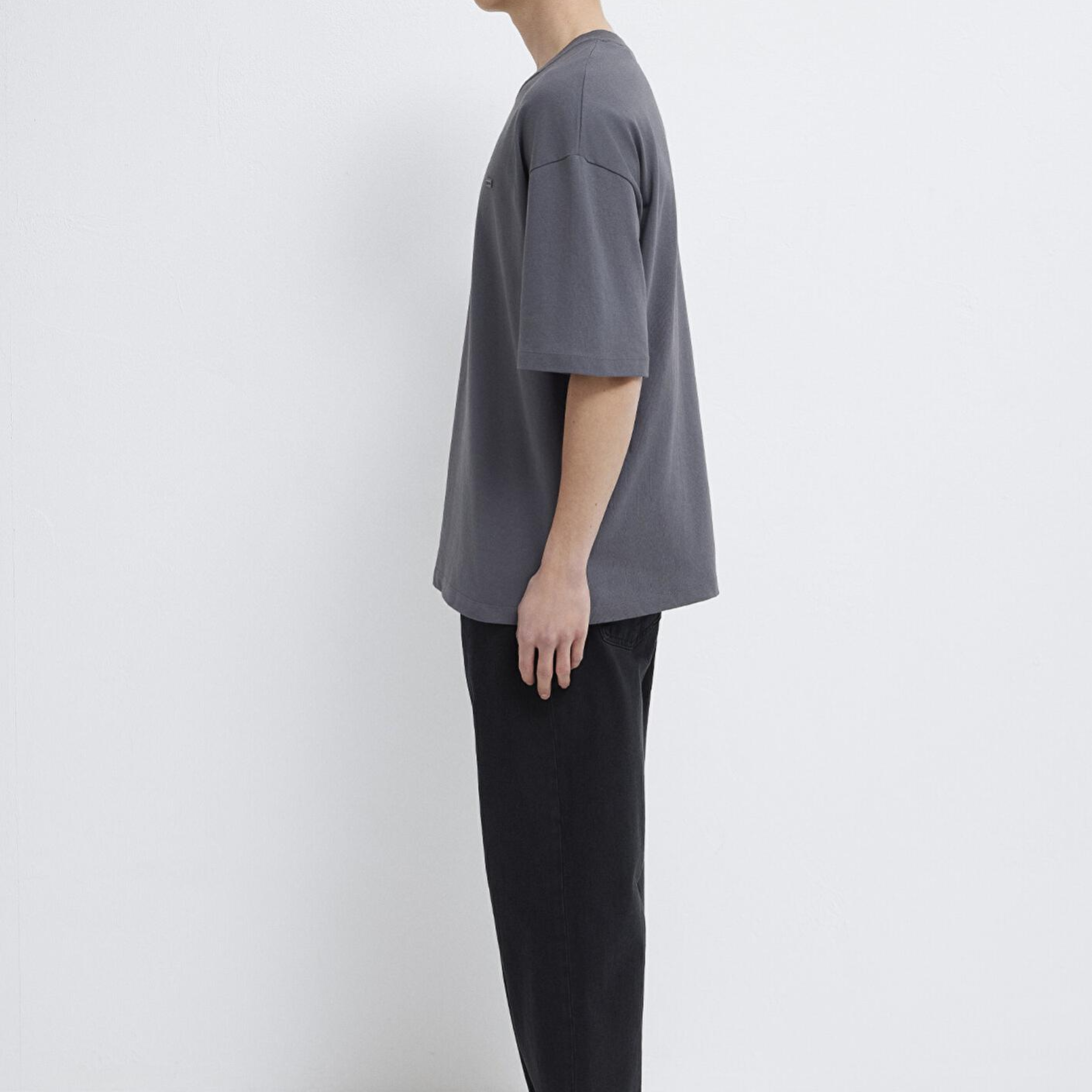 Mavi Silikon Logo Baskılı Antrasit Basic Tişört Oversize / Geniş Kesim 0613188-80955