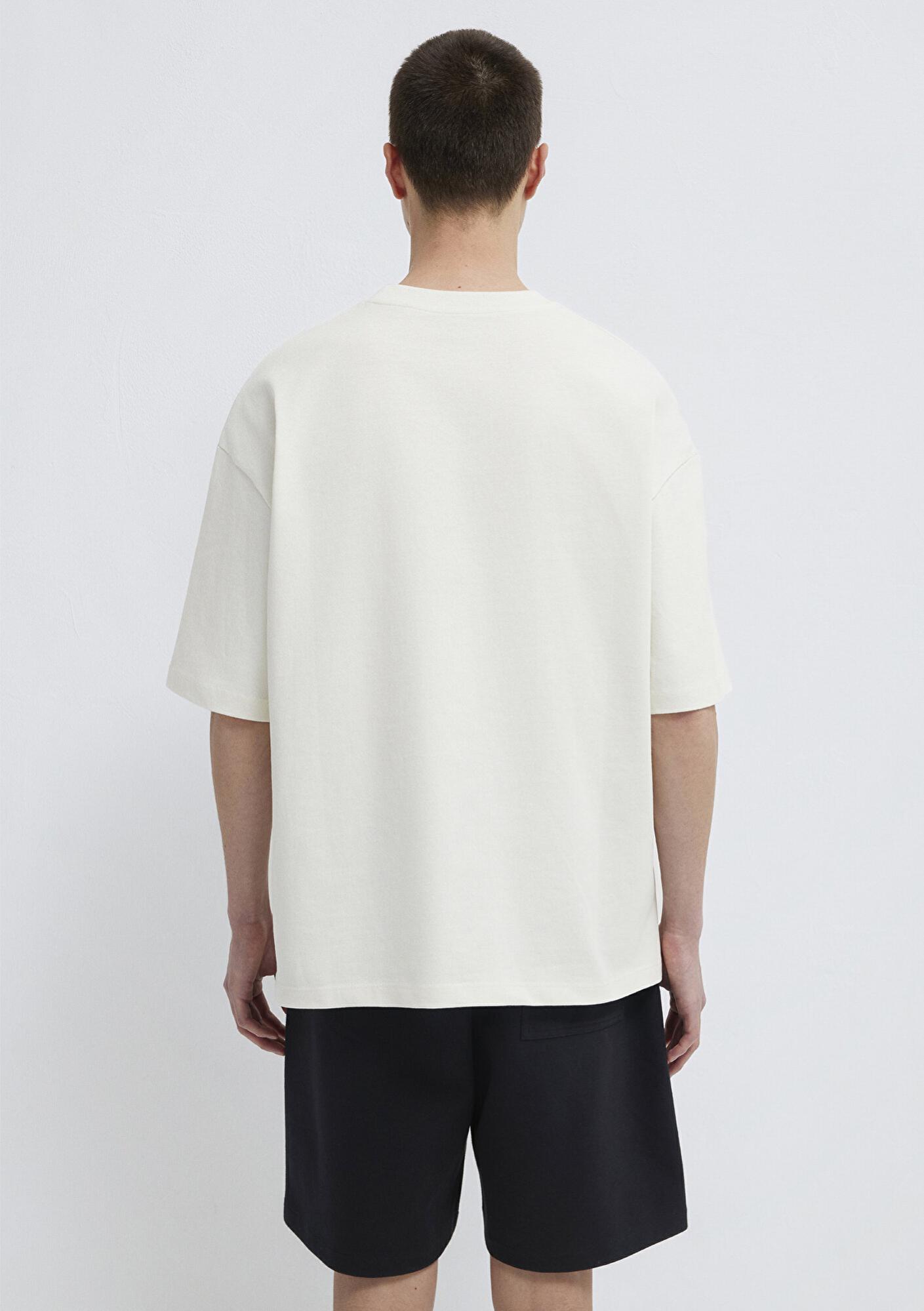 Mavi Silikon Logo Baskılı Ekru Basic Tişört Oversize / Geniş Kesim 0613188-71610