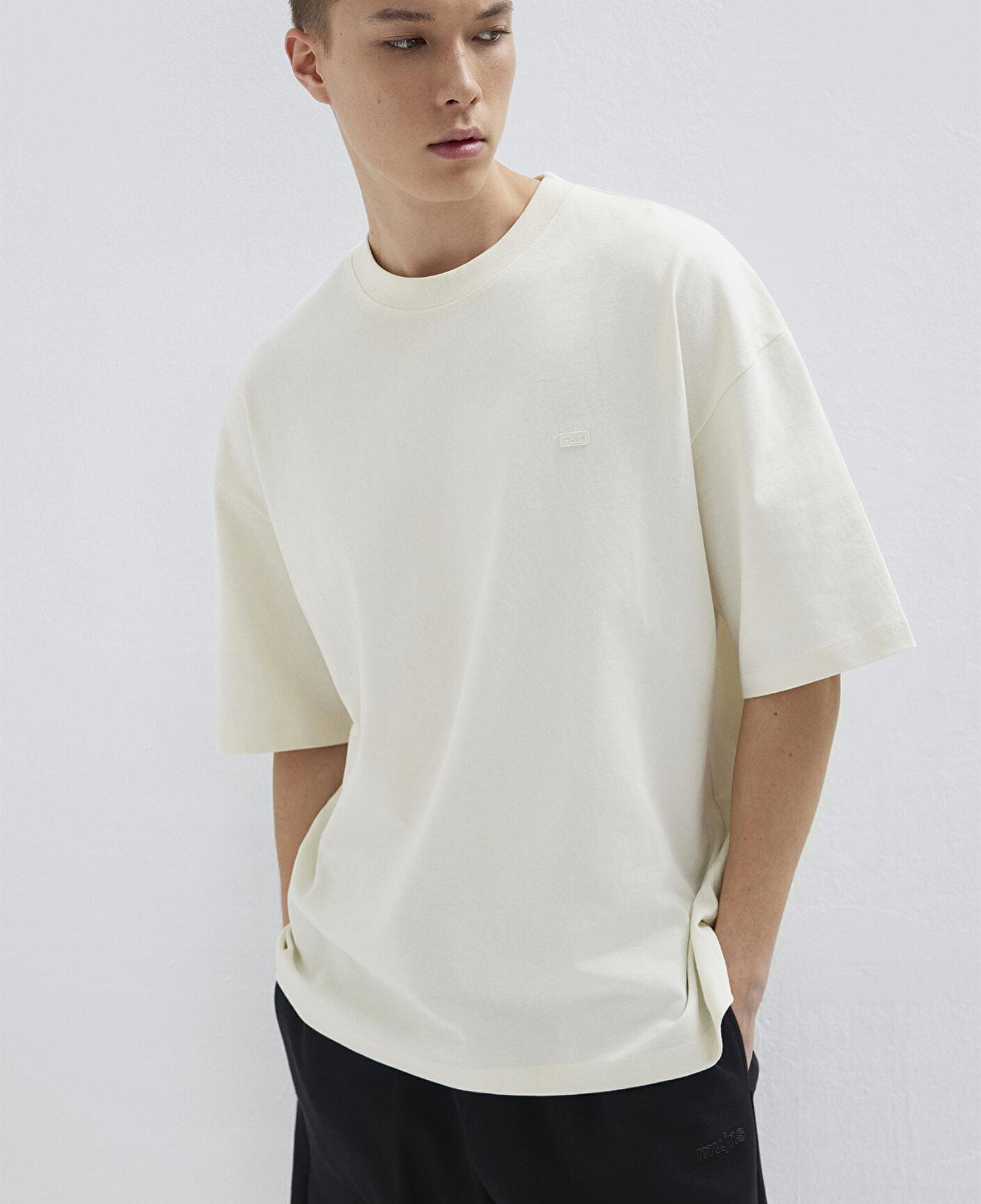 Mavi Silikon Logo Baskılı Ekru Basic Tişört Oversize / Geniş Kesim 0613188-71610