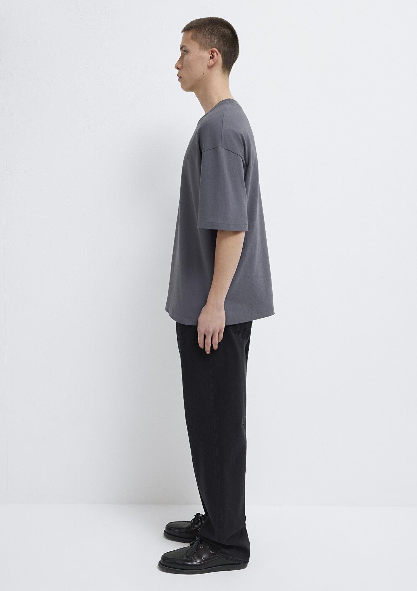 Mavi Silikon Logo Baskılı Antrasit Basic Tişört Oversize / Geniş Kesim 0613188-80955