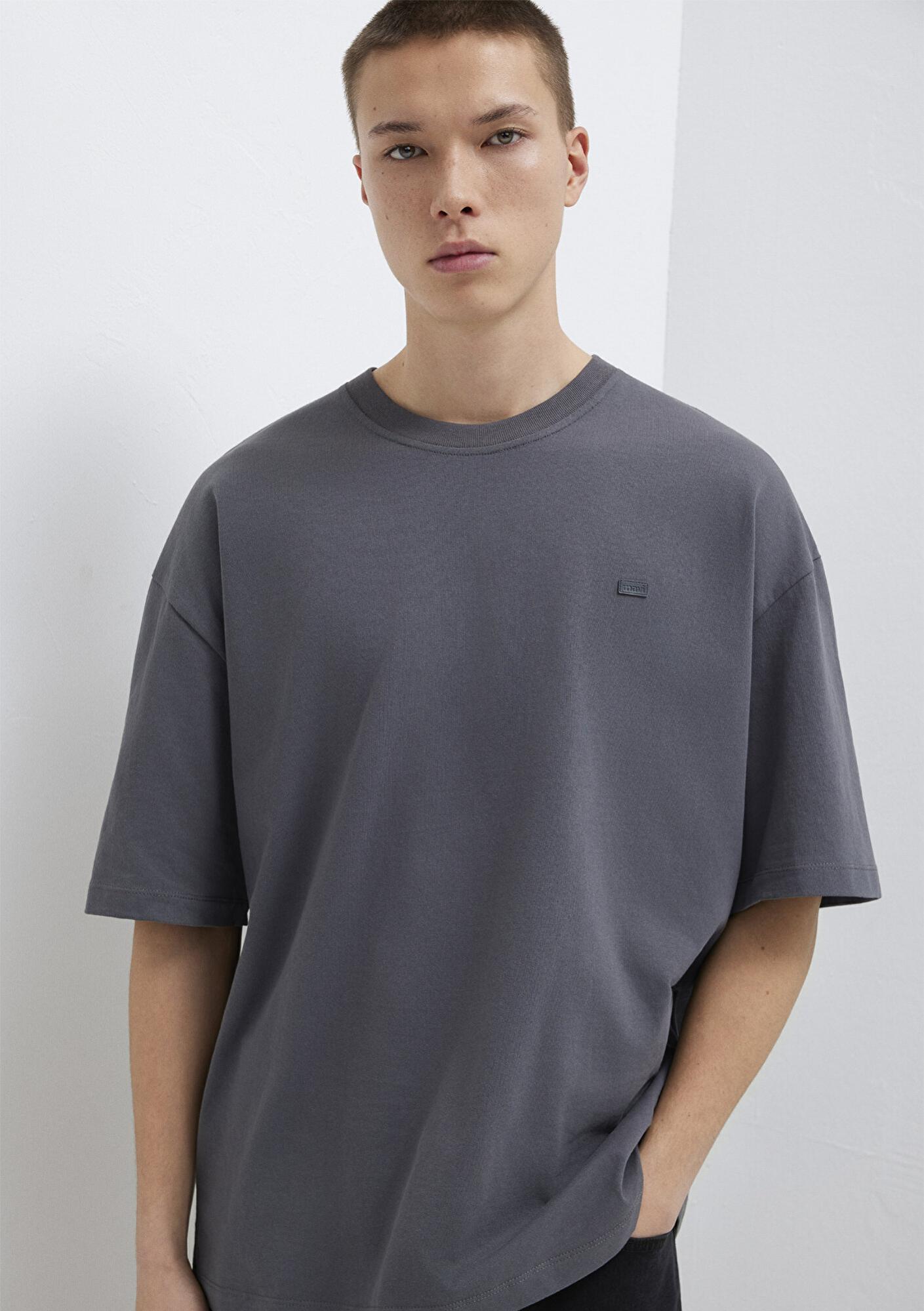 Mavi Silikon Logo Baskılı Antrasit Basic Tişört Oversize / Geniş Kesim 0613188-80955