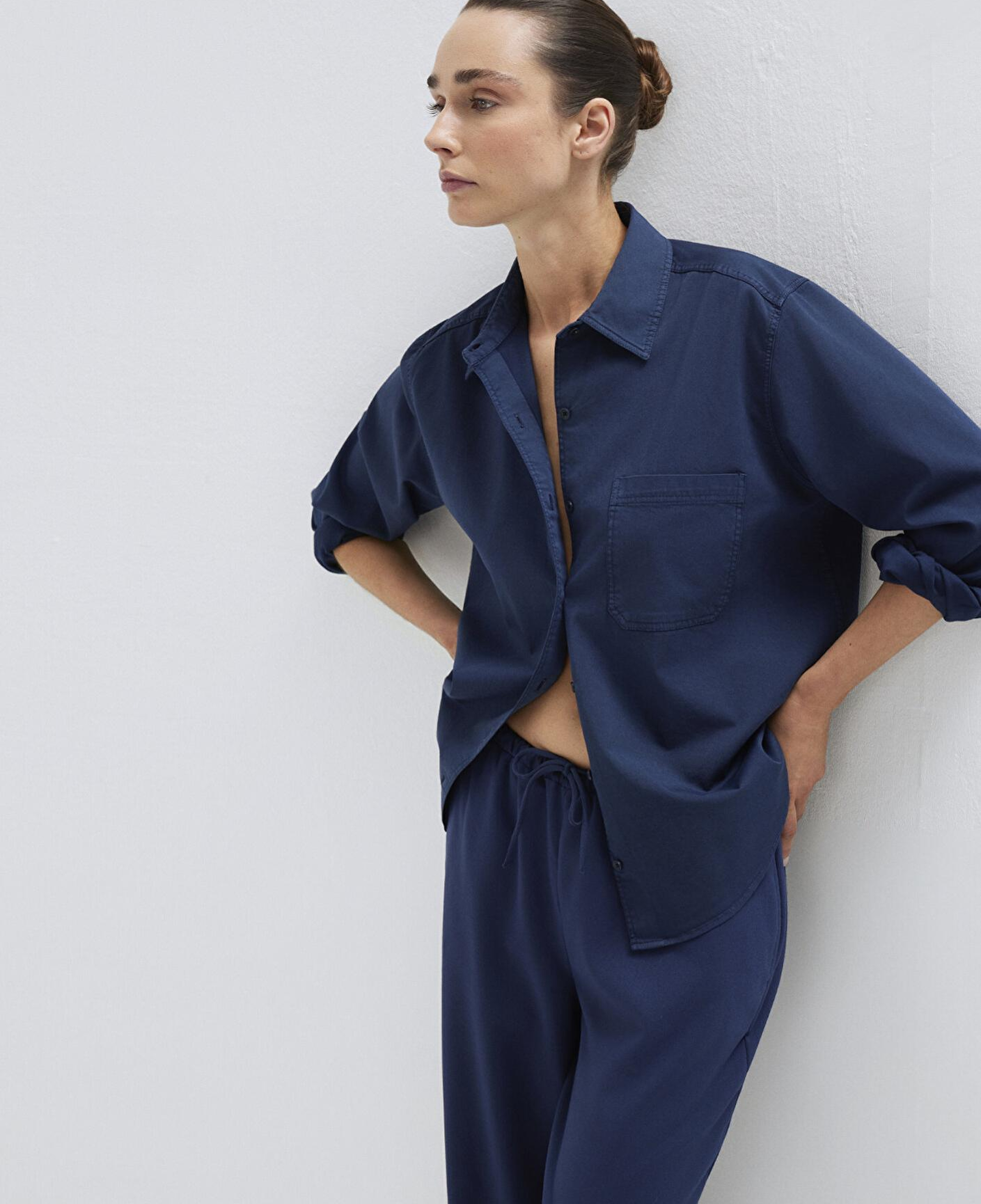 Mavi Cepli Lacivert Gömlek Loose Fit / Bol Rahat Kesim 1211385-70497