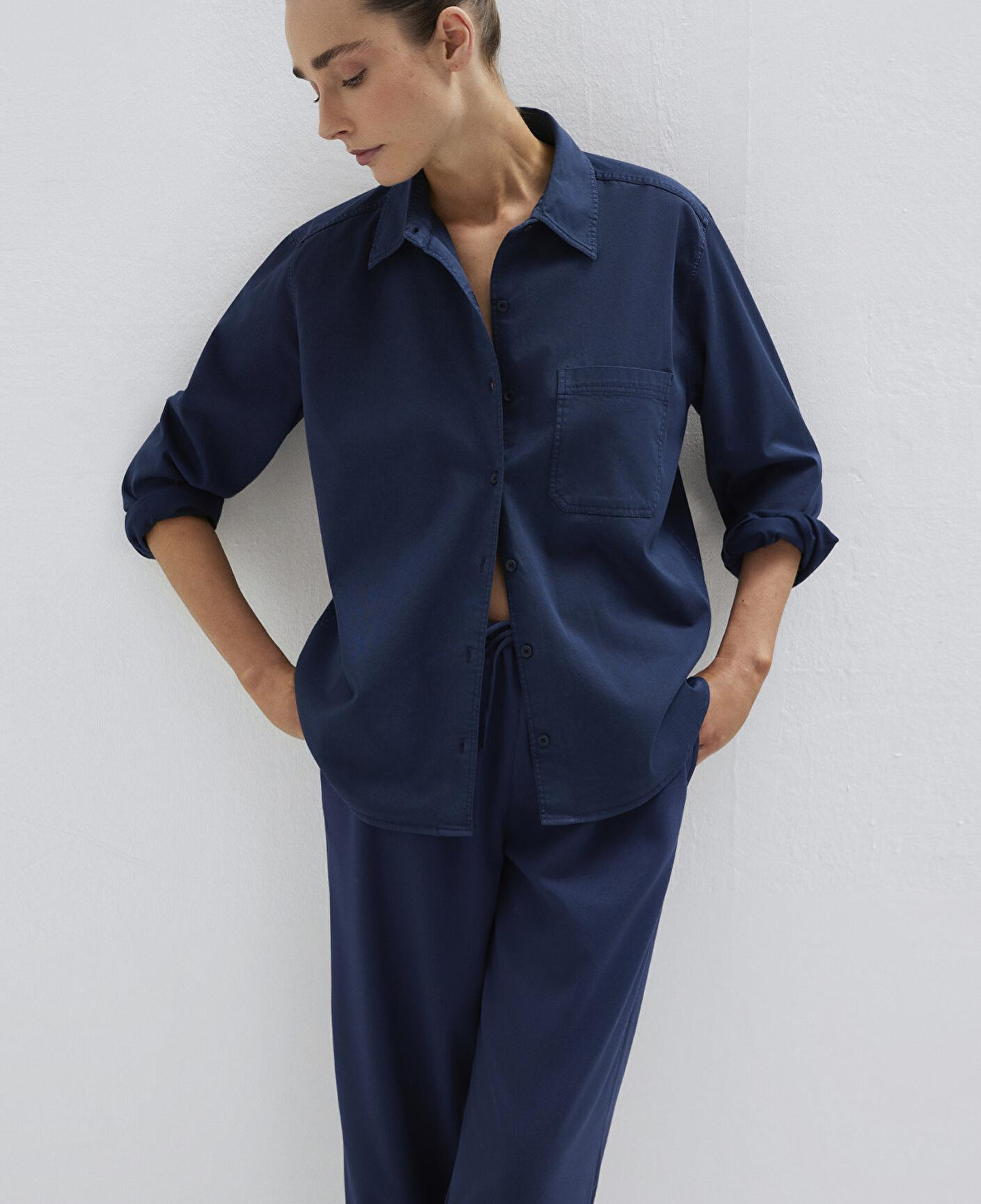 Mavi Cepli Lacivert Gömlek Loose Fit / Bol Rahat Kesim 1211385-70497