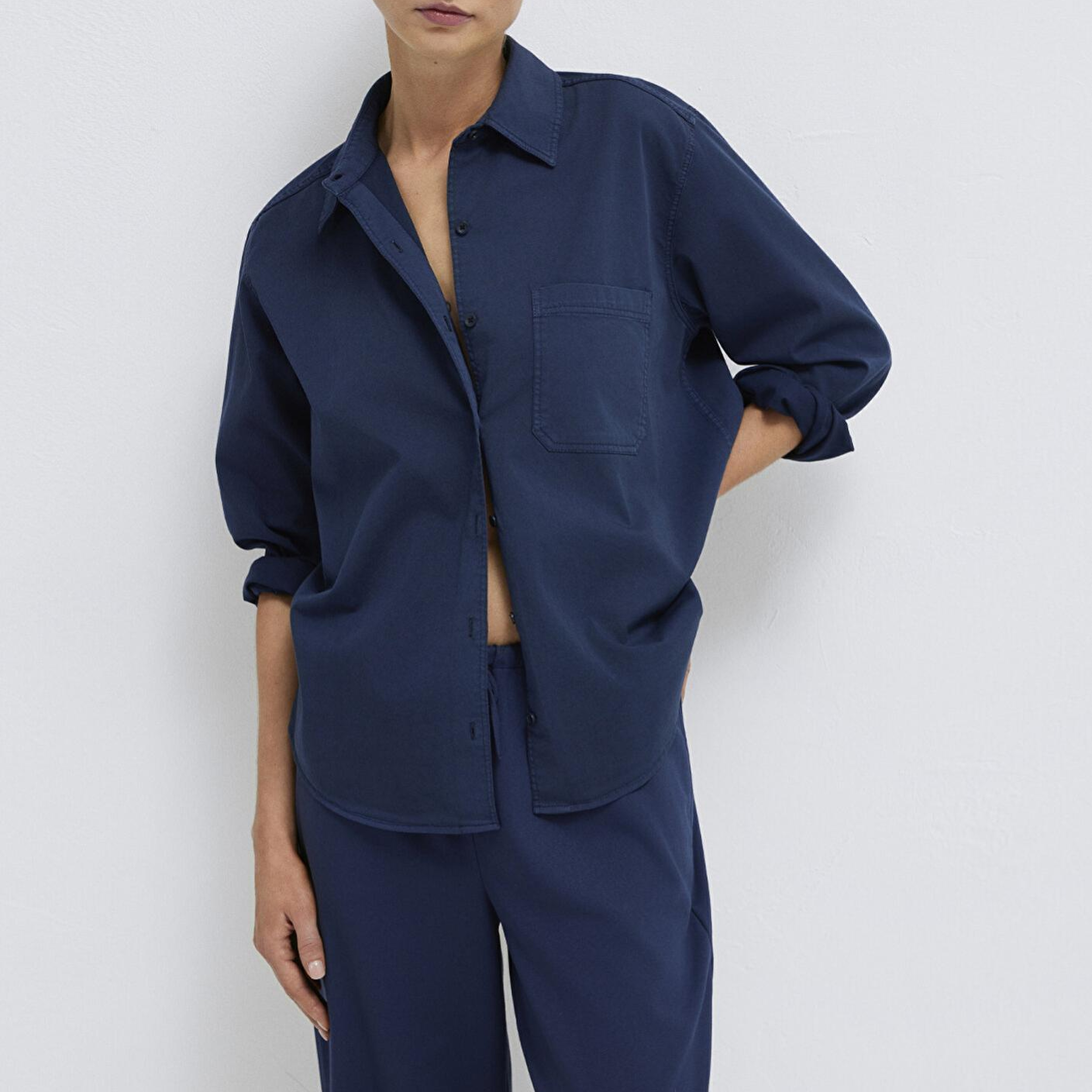 Mavi Cepli Lacivert Gömlek Loose Fit / Bol Rahat Kesim 1211385-70497