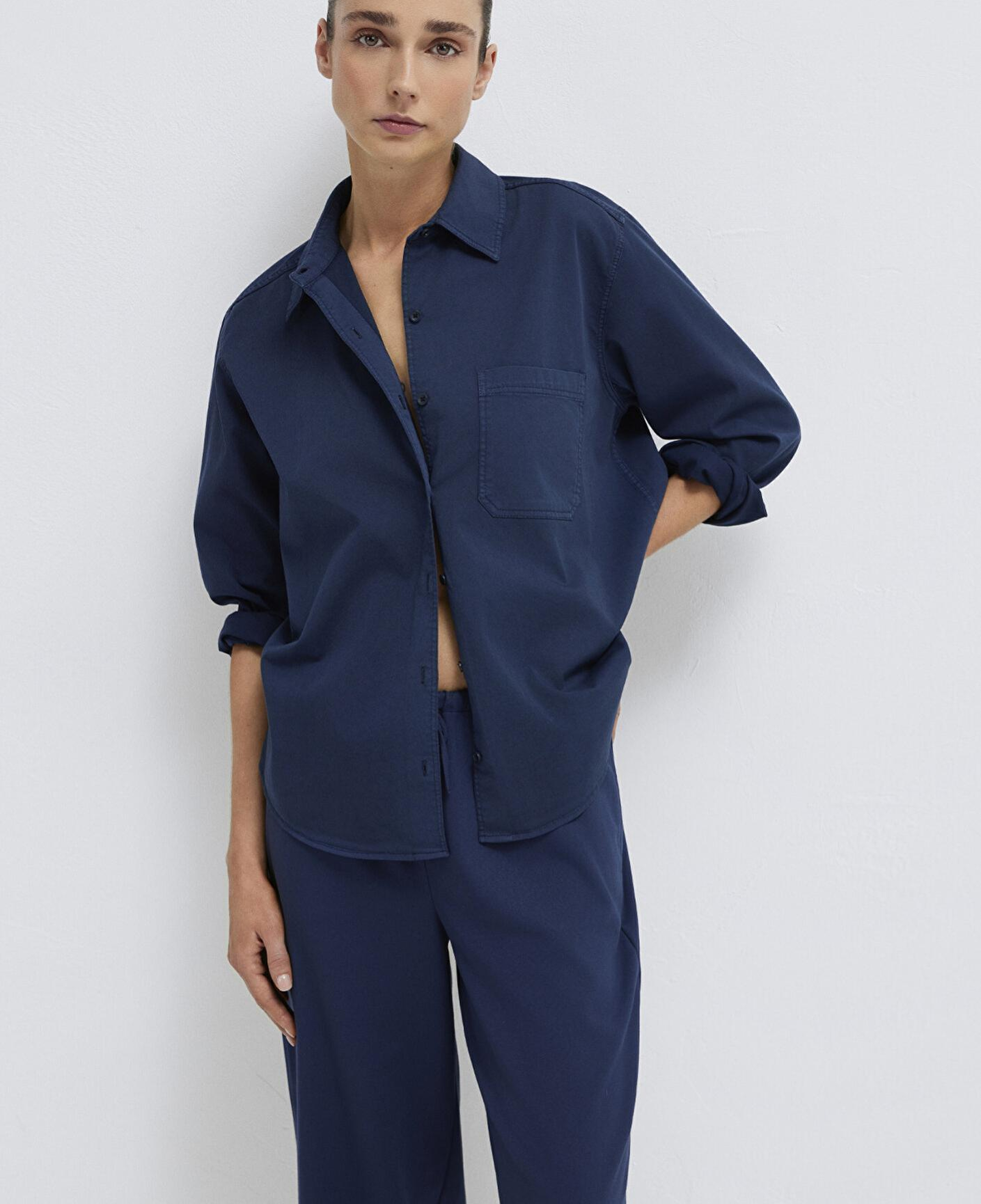 Mavi Cepli Lacivert Gömlek Loose Fit / Bol Rahat Kesim 1211385-70497