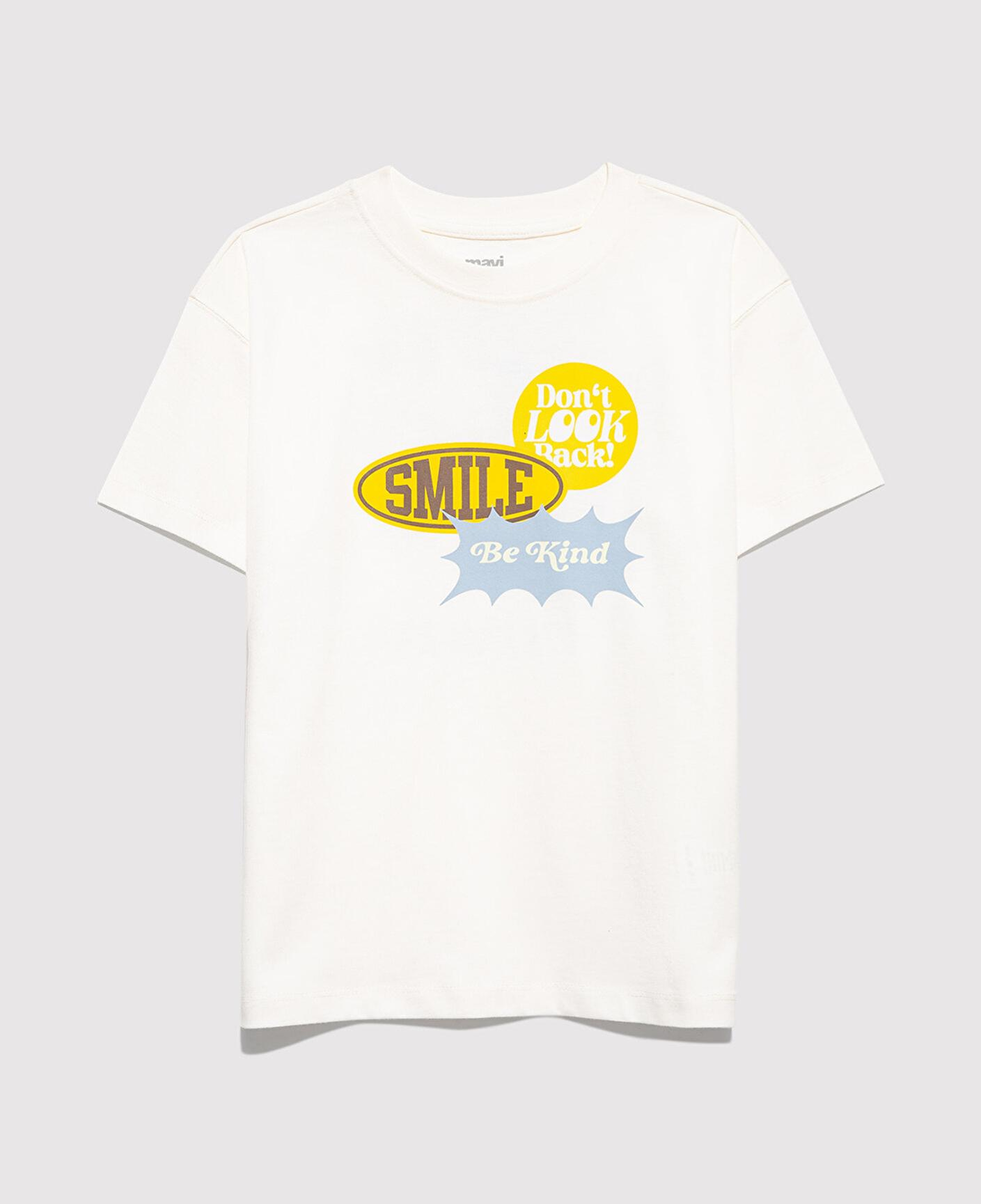 Mavi Baskılı Ekru Tişört Loose Fit / Bol Rahat Kesim 6610399-70057