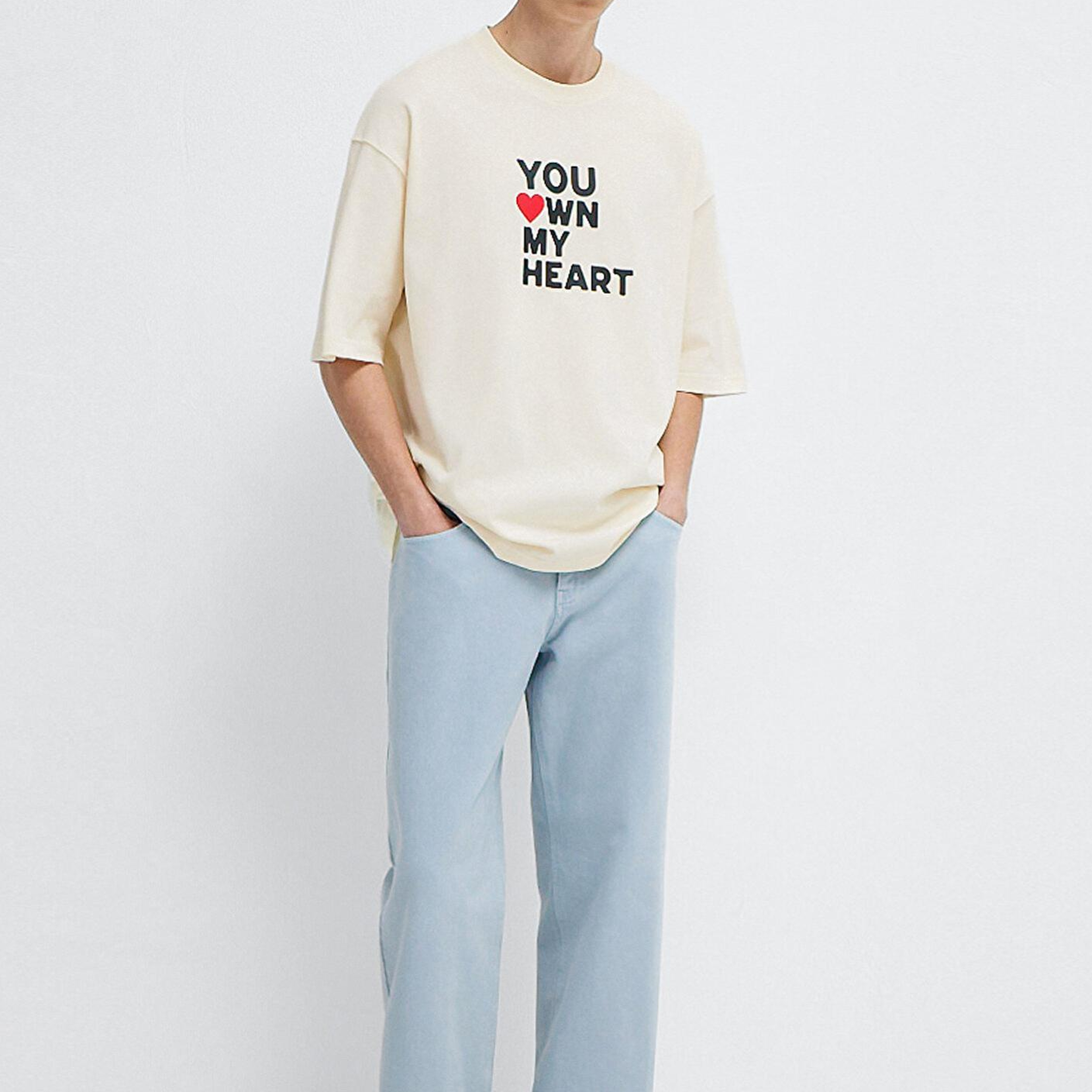 Mavi You Own My Heart Baskılı Ekru Tişört Oversize / Geniş Kesim 0613253-83043