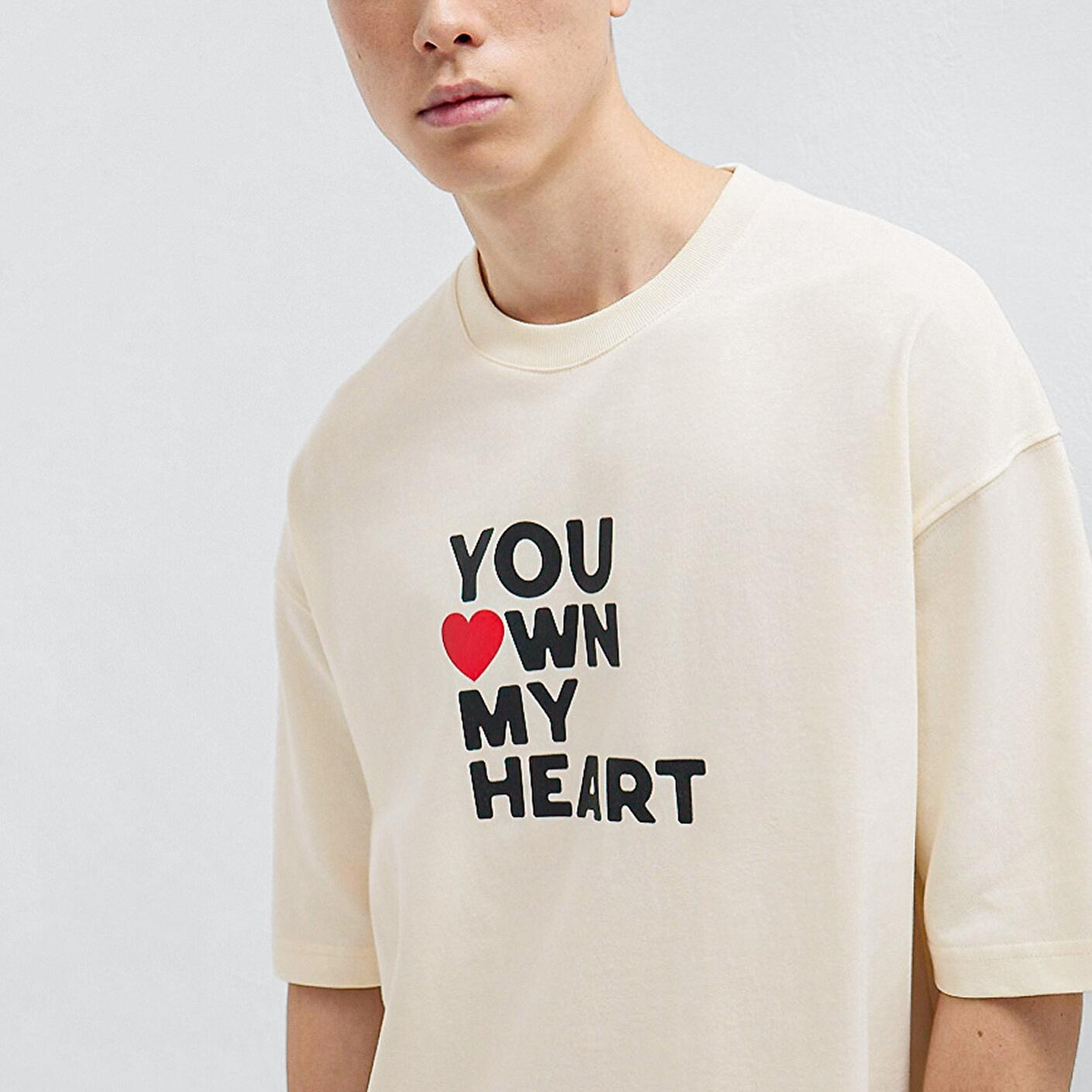 Mavi You Own My Heart Baskılı Ekru Tişört Oversize / Geniş Kesim 0613253-83043