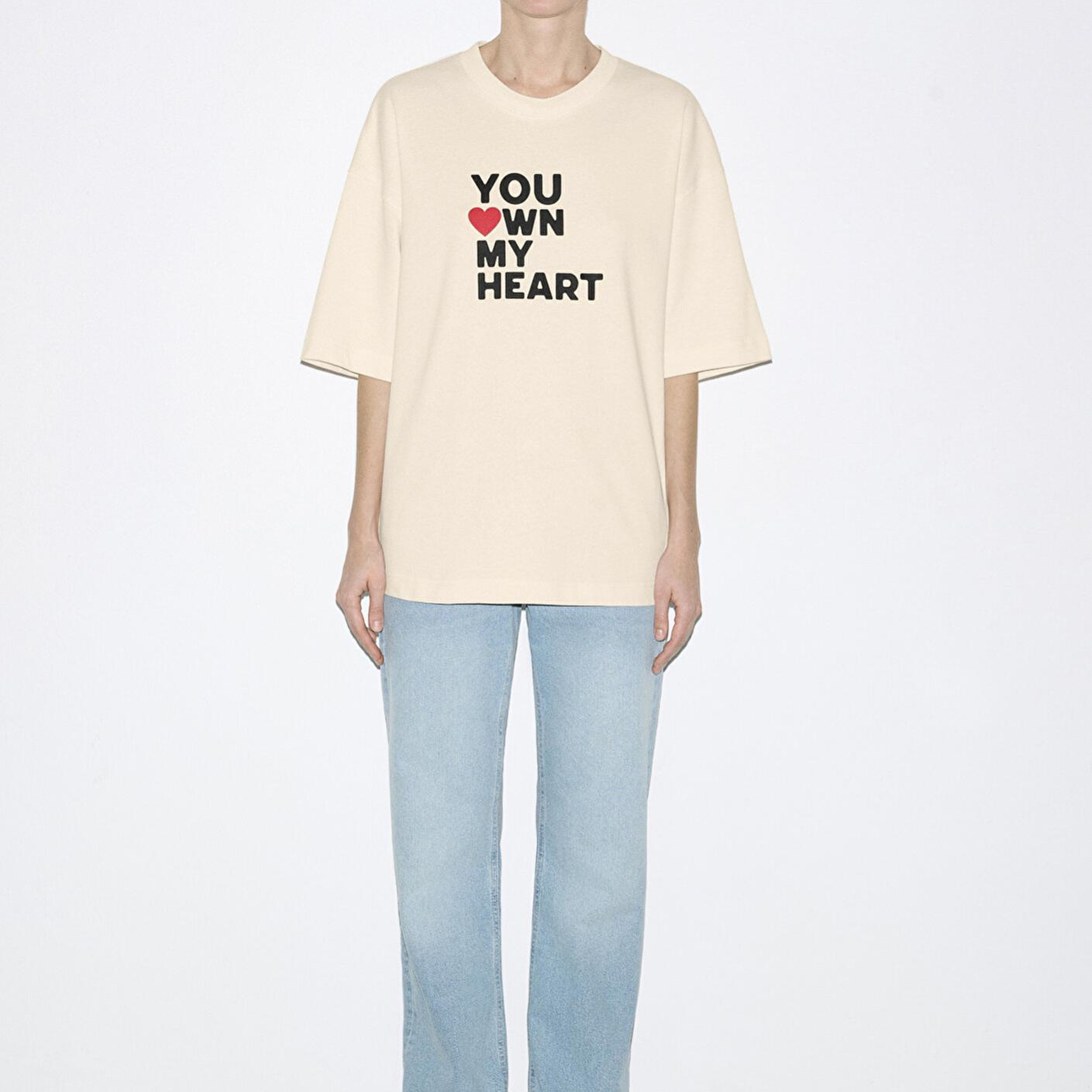 Mavi You Own My Heart Baskılı Ekru Tişört Oversize / Geniş Kesim 0613253-83043