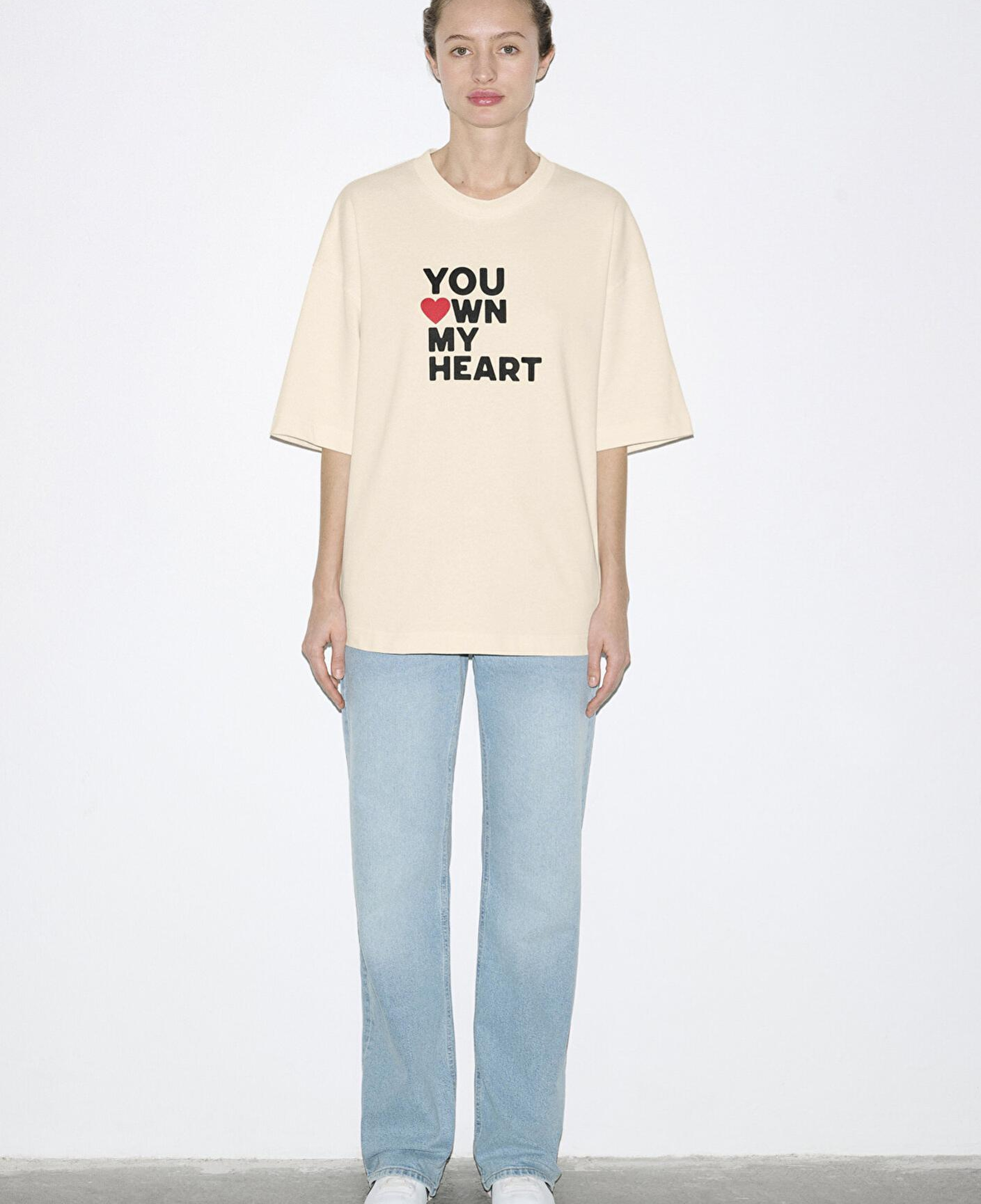 Mavi You Own My Heart Baskılı Ekru Tişört Oversize / Geniş Kesim 0613253-83043