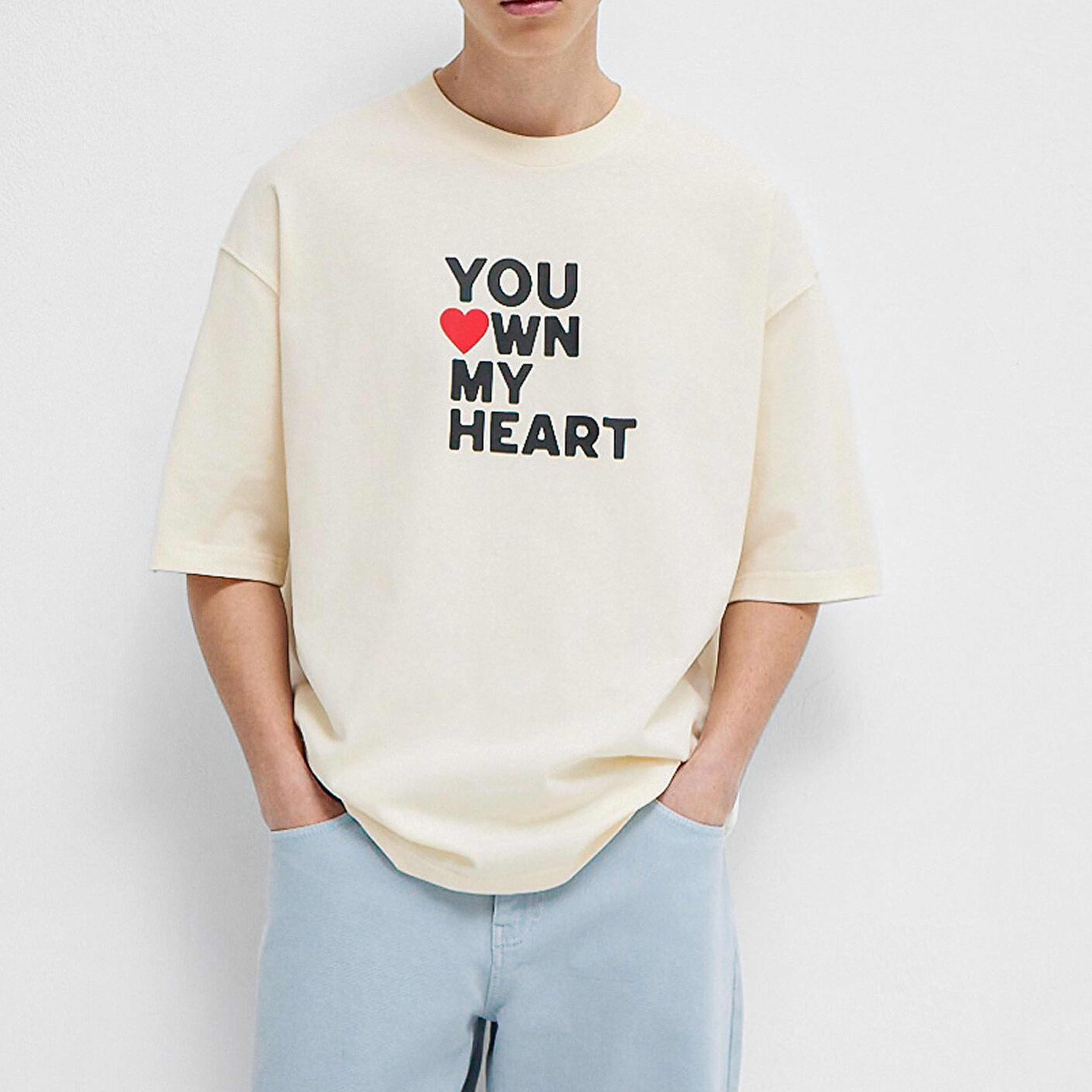 Mavi You Own My Heart Baskılı Ekru Tişört Oversize / Geniş Kesim 0613253-83043