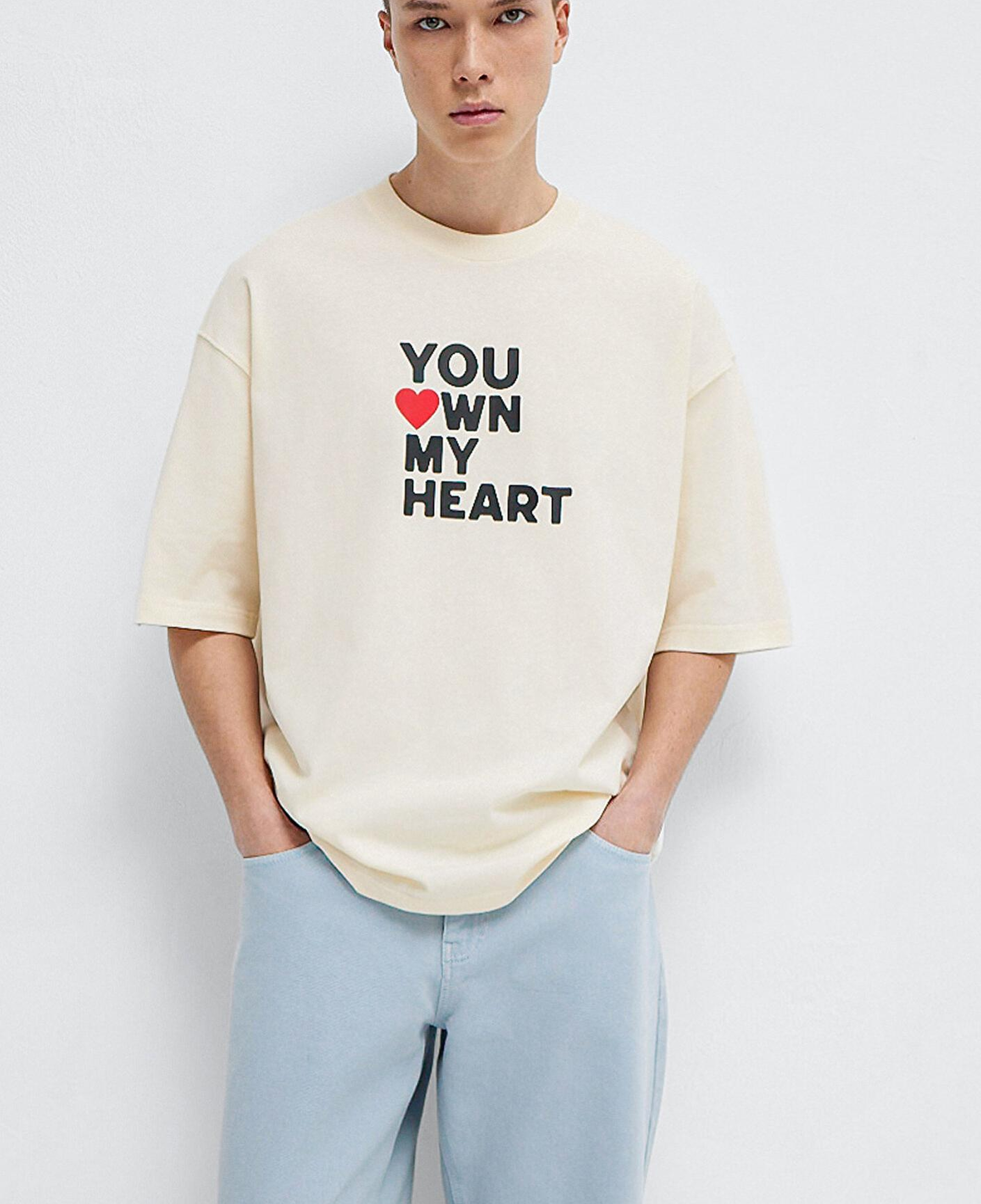 Mavi You Own My Heart Baskılı Ekru Tişört Oversize / Geniş Kesim 0613253-83043