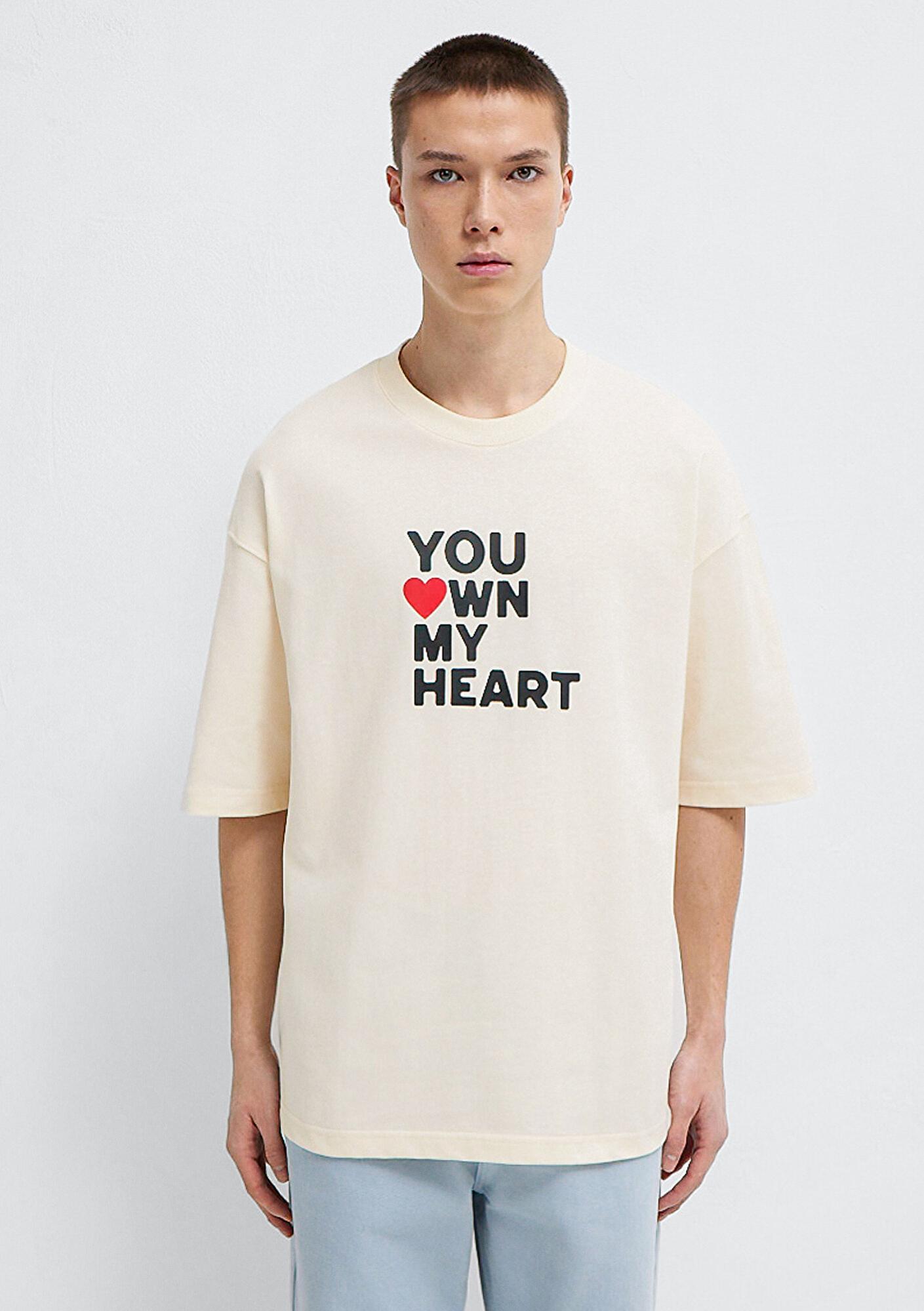 Mavi You Own My Heart Baskılı Ekru Tişört Oversize / Geniş Kesim 0613253-83043