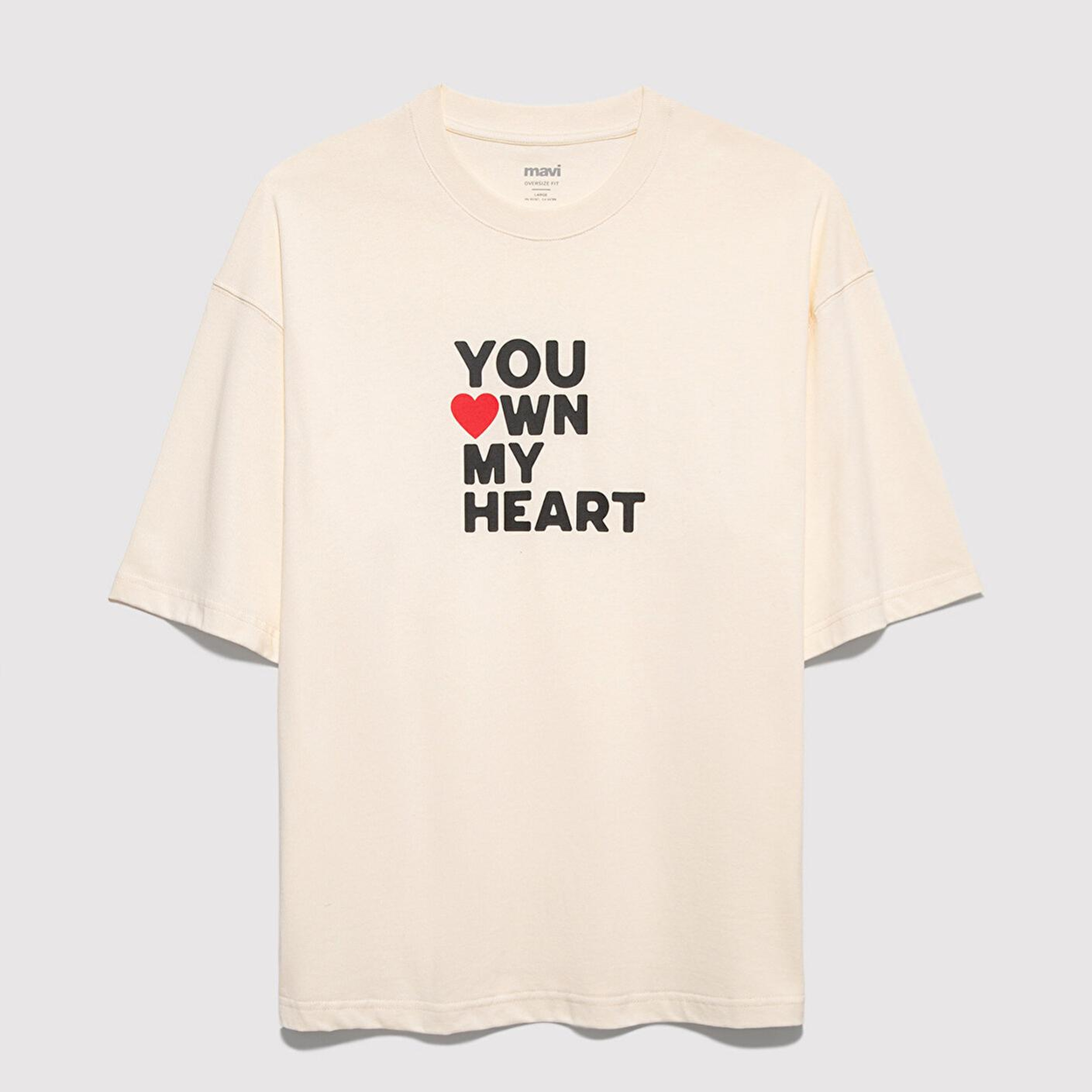 Mavi You Own My Heart Baskılı Ekru Tişört Oversize / Geniş Kesim 0613253-83043