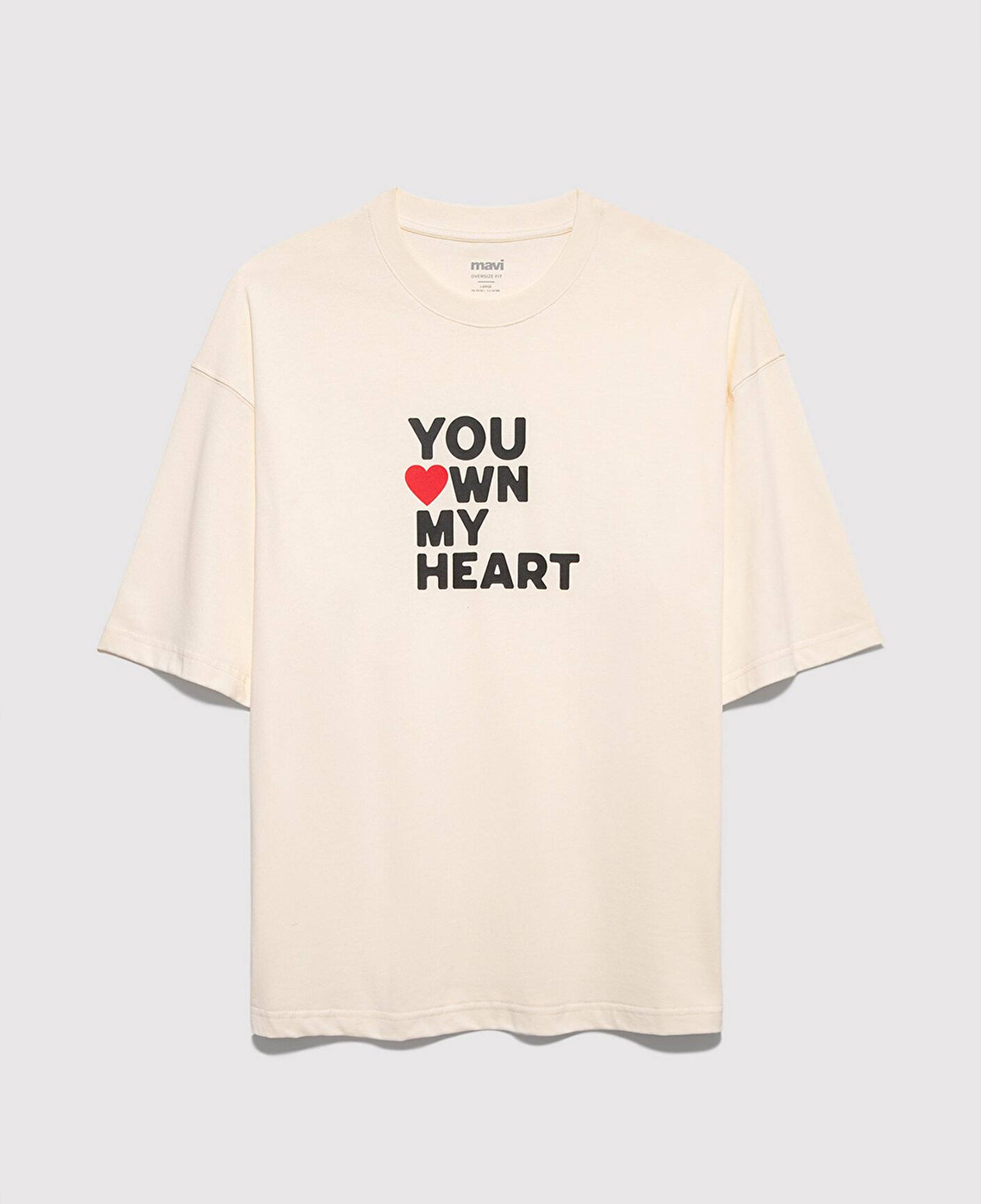 Mavi You Own My Heart Baskılı Ekru Tişört Oversize / Geniş Kesim 0613253-83043