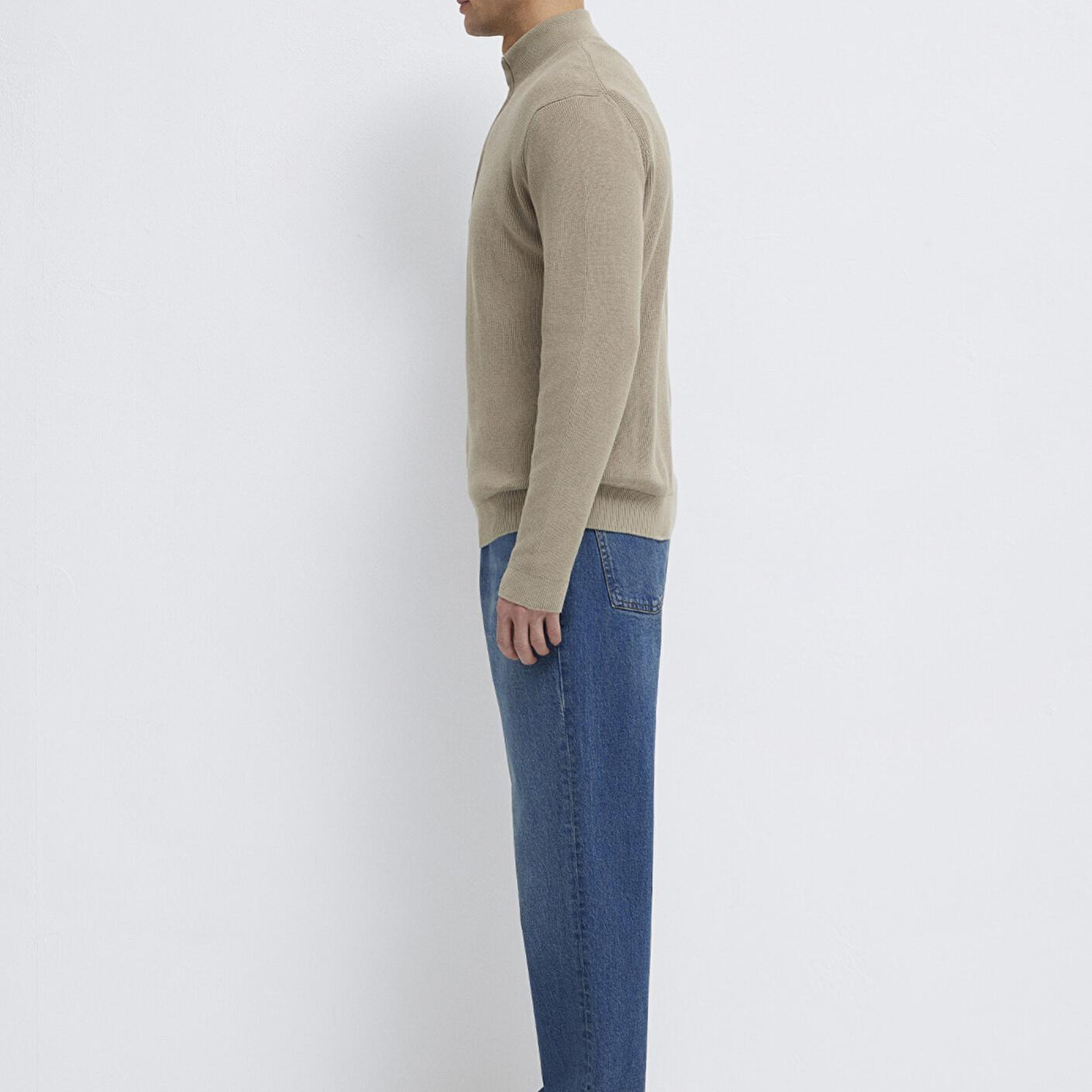 Mavi Yarı Fermuarlı Kahverengi Kazak Regular Fit / Normal Kesim 0710396-70355