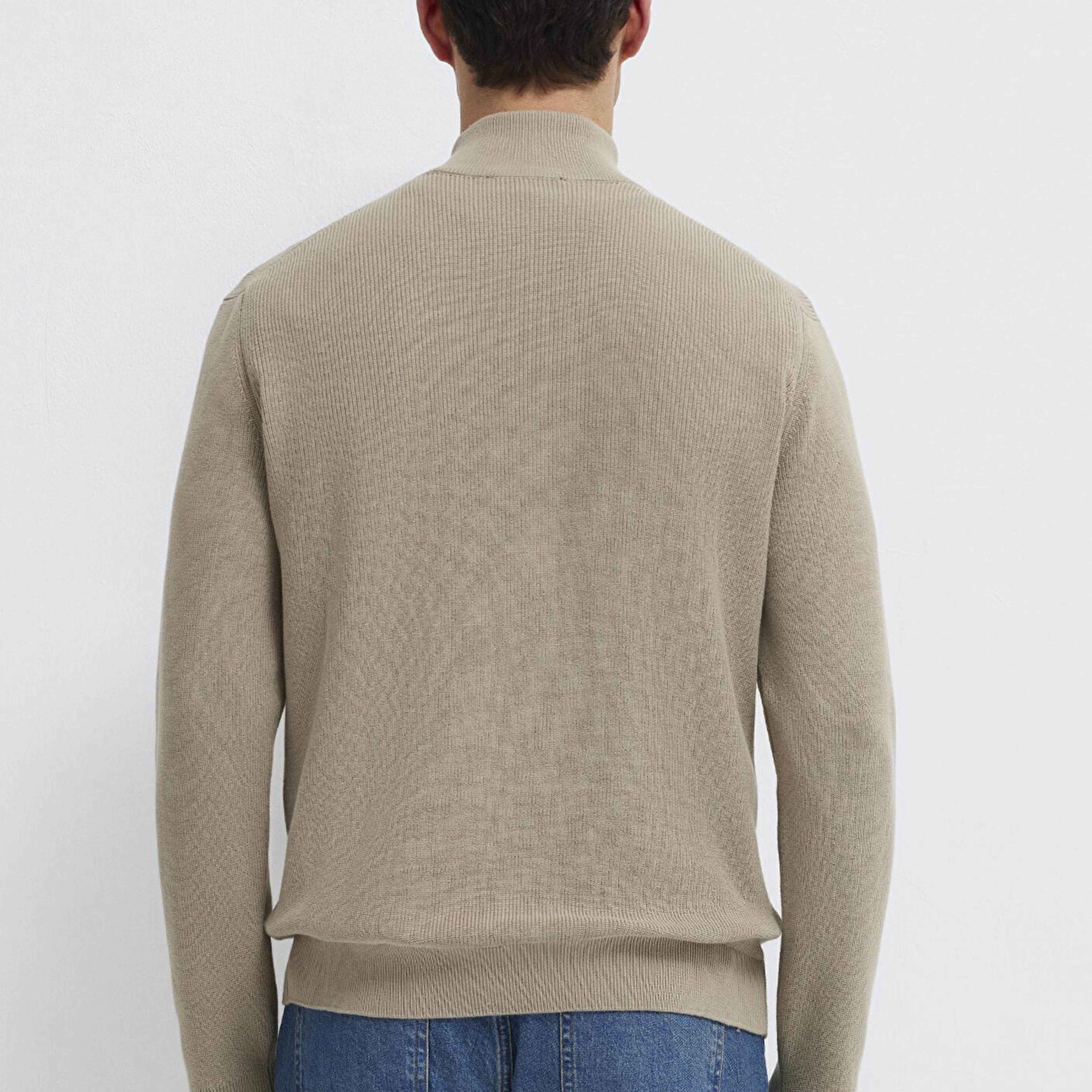 Mavi Yarı Fermuarlı Kahverengi Kazak Regular Fit / Normal Kesim 0710396-70355