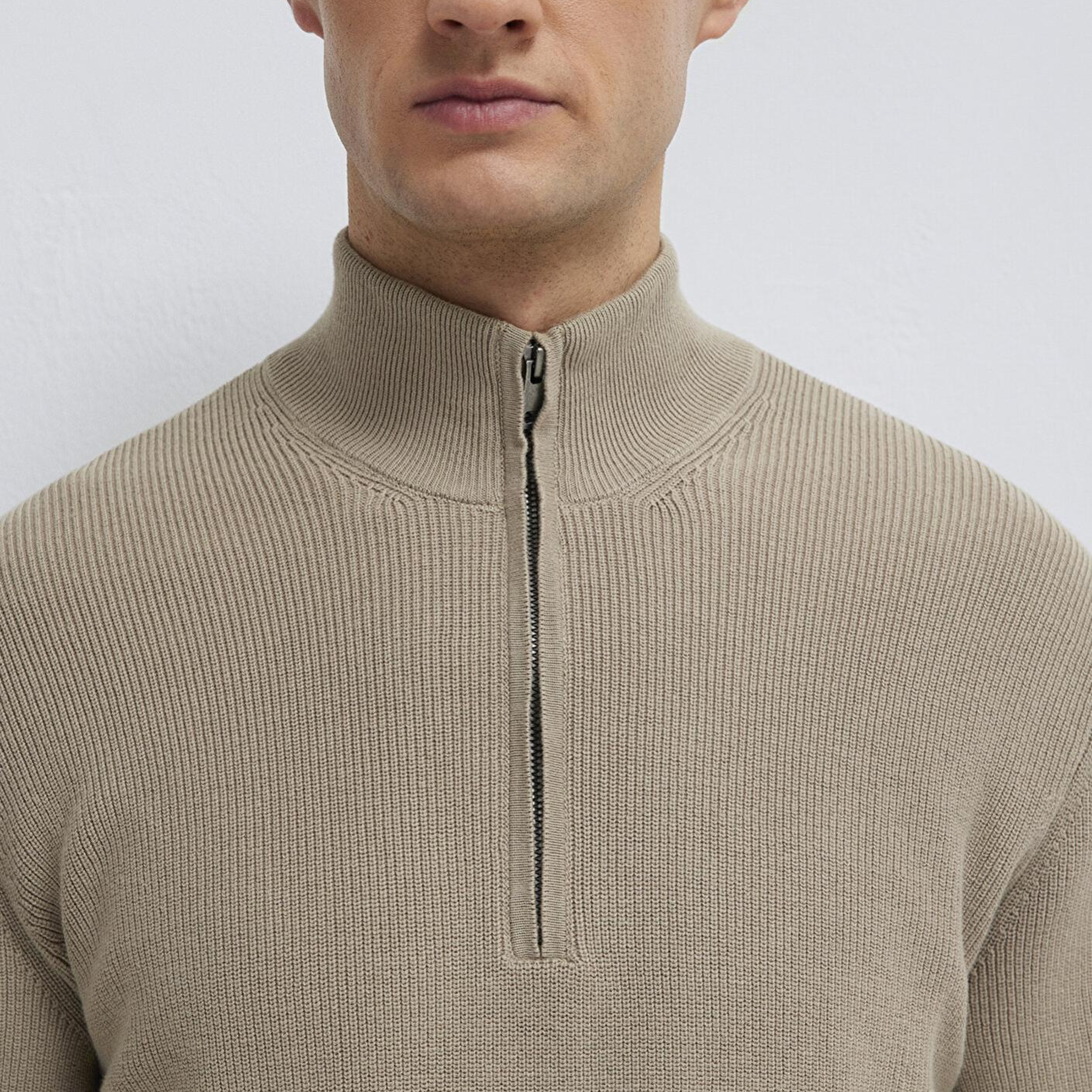 Mavi Yarı Fermuarlı Kahverengi Kazak Regular Fit / Normal Kesim 0710396-70355