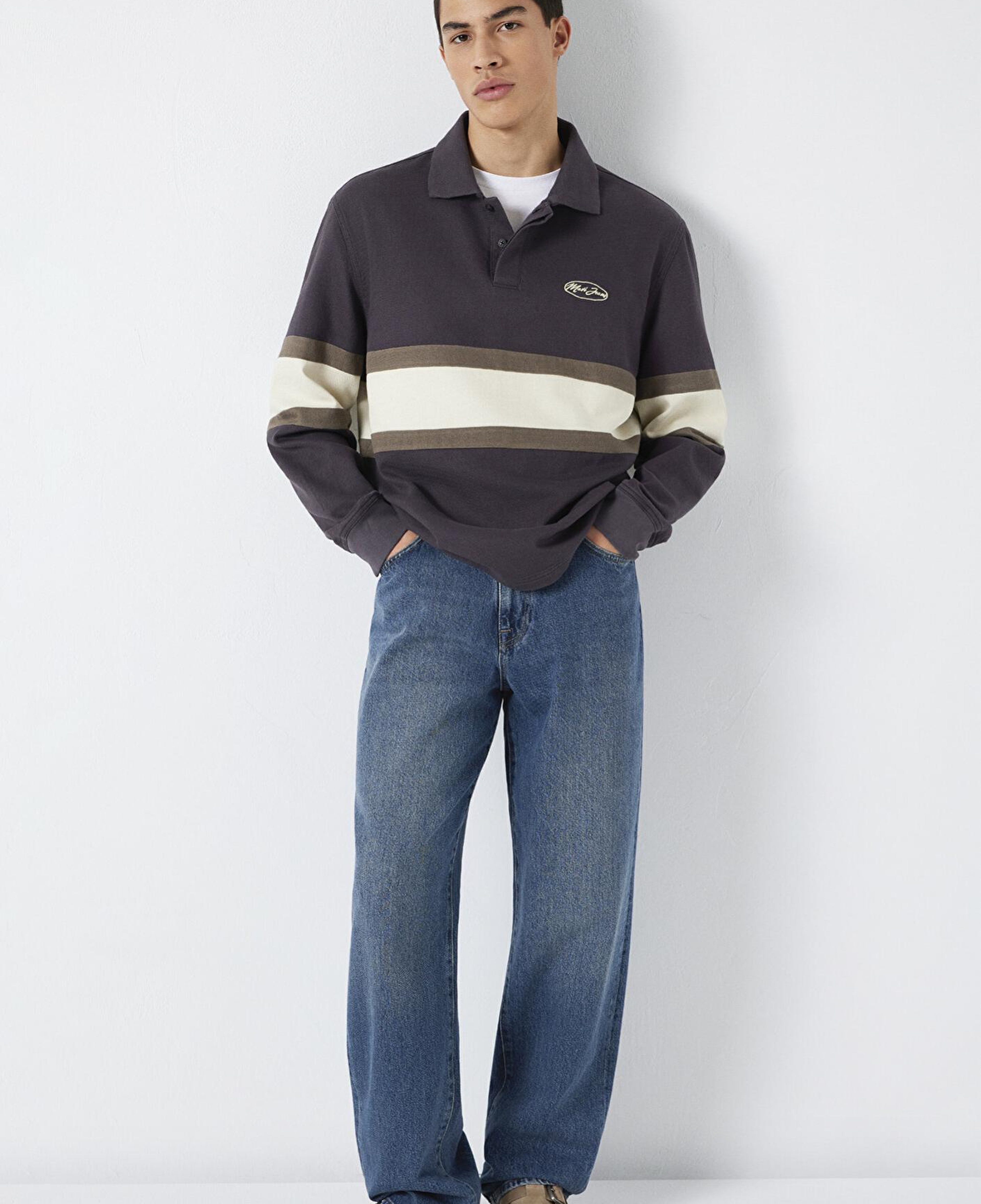 Mavi Mavi Jeans Nakışlı Polo Yaka Antrasit Sweatshirt 0S10575-70101