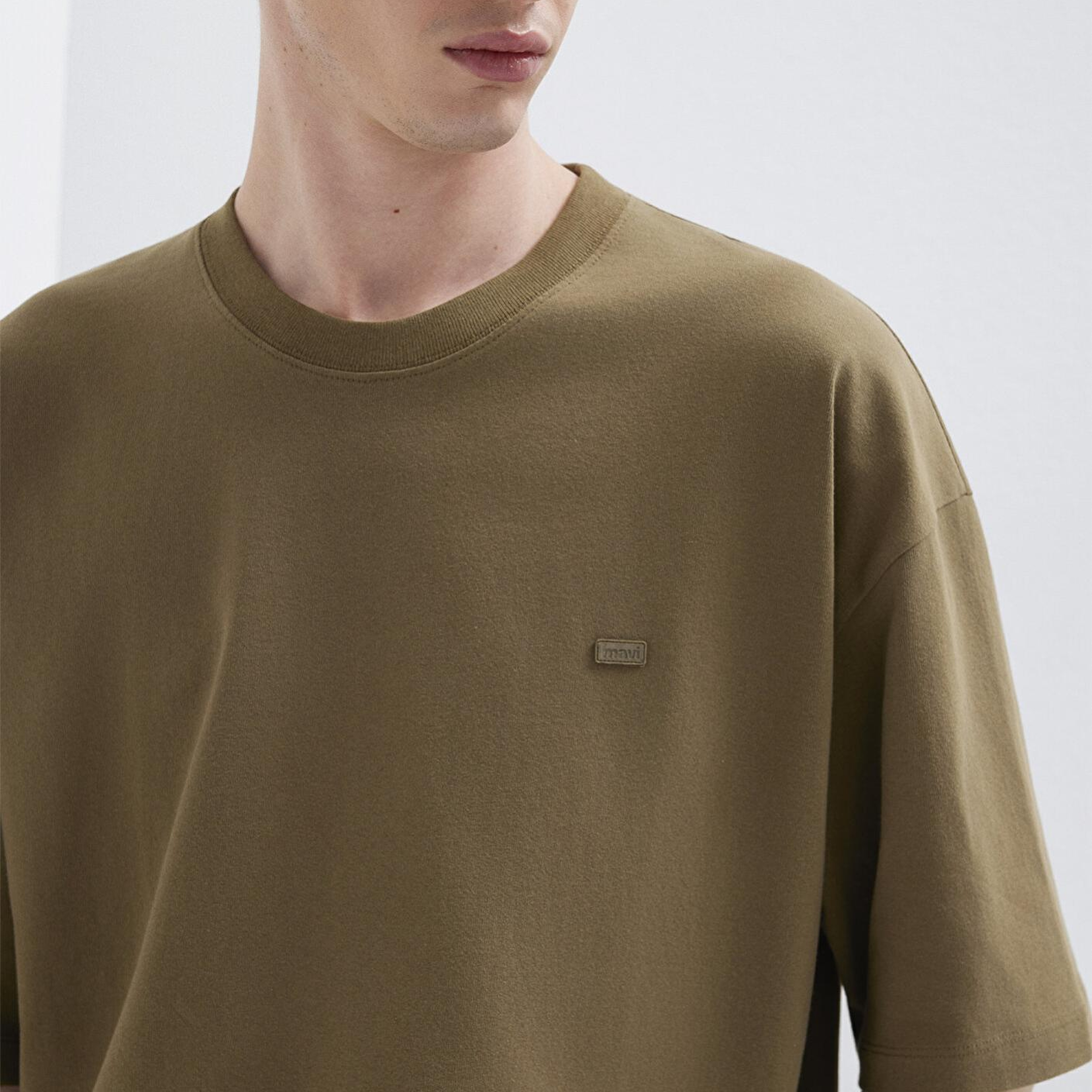 Mavi Silikon Logo Baskılı Yeşil Basic Tişört Oversize / Geniş Kesim 0613188-71564