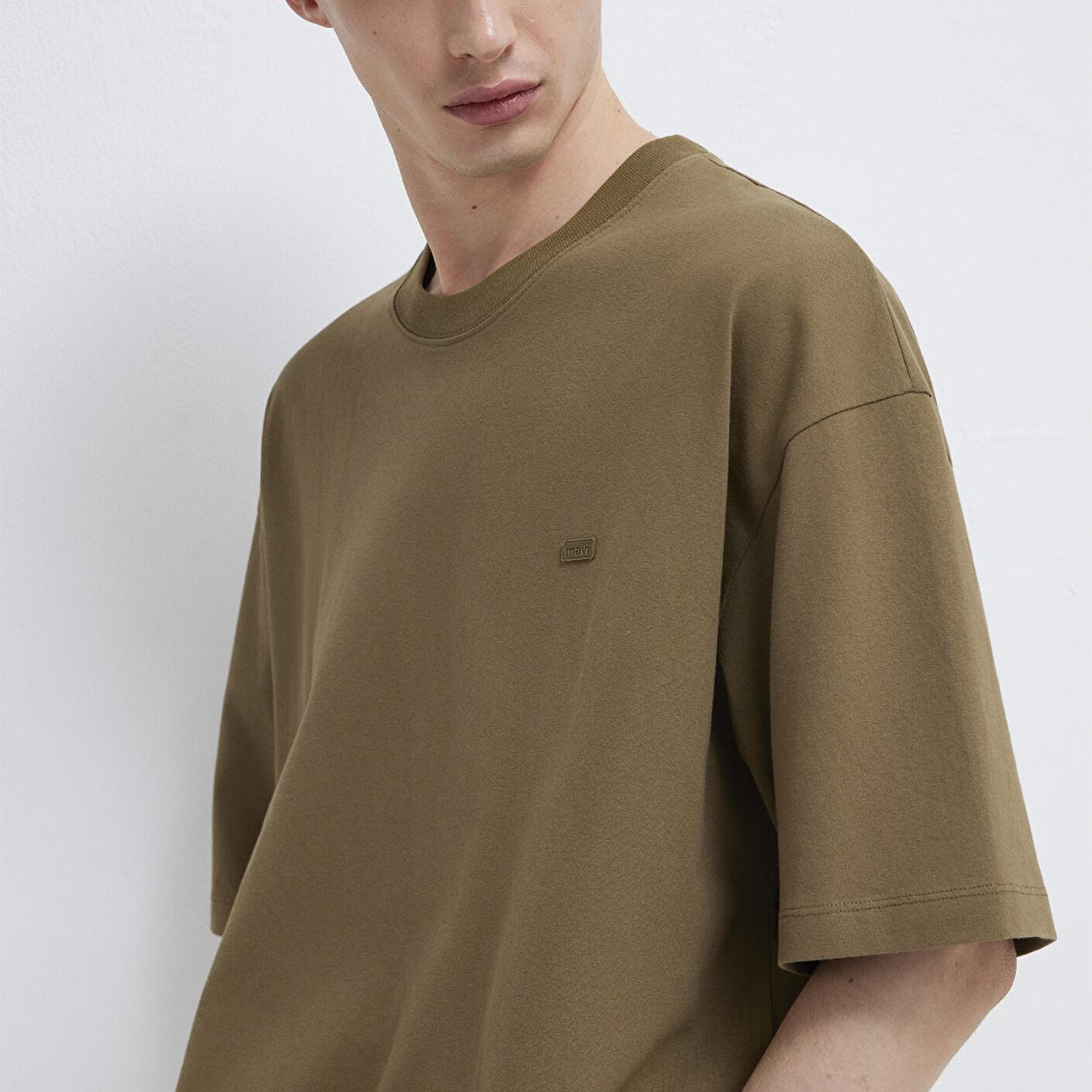 Mavi Silikon Logo Baskılı Yeşil Basic Tişört Oversize / Geniş Kesim 0613188-71564