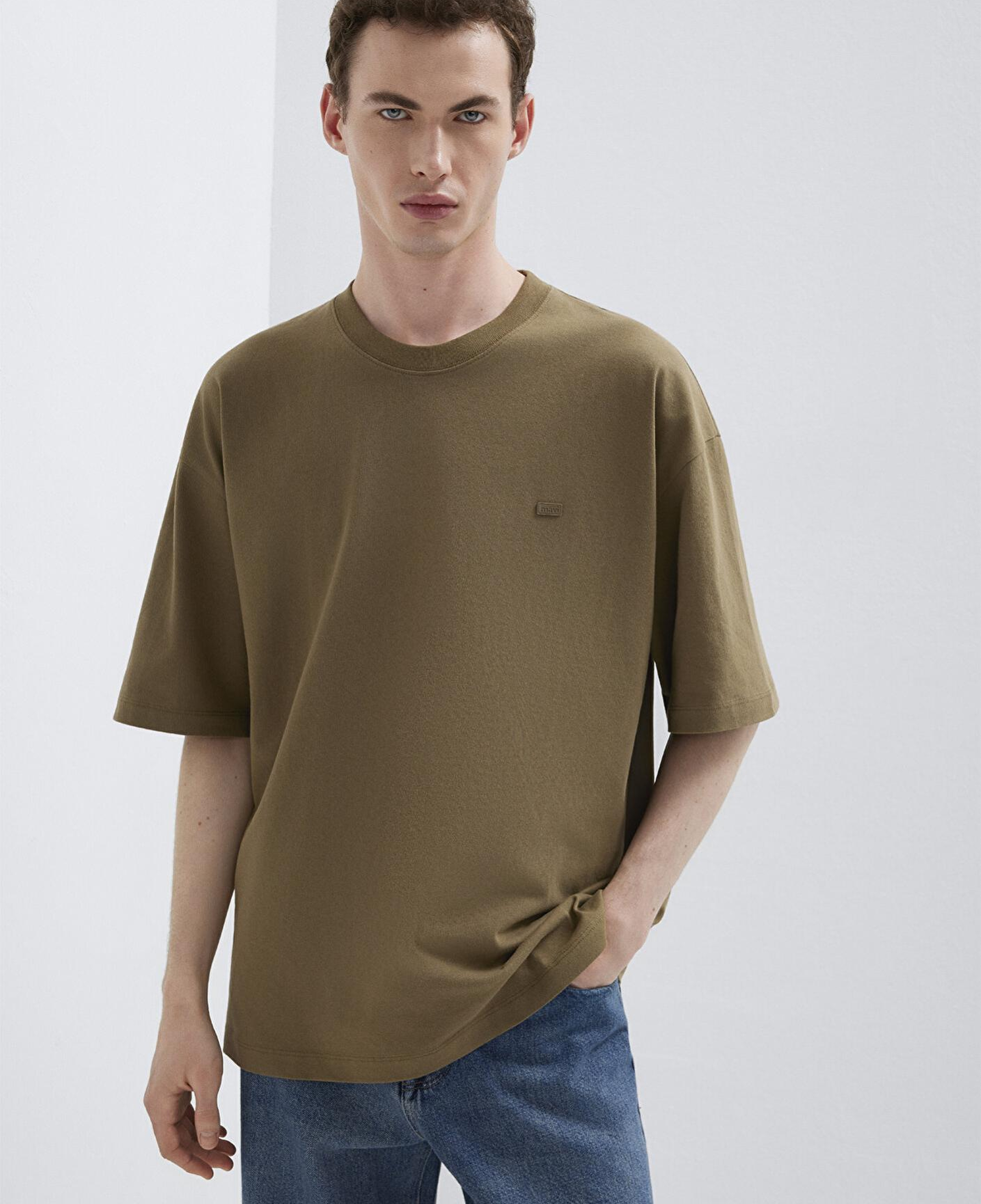 Mavi Silikon Logo Baskılı Yeşil Basic Tişört Oversize / Geniş Kesim 0613188-71564