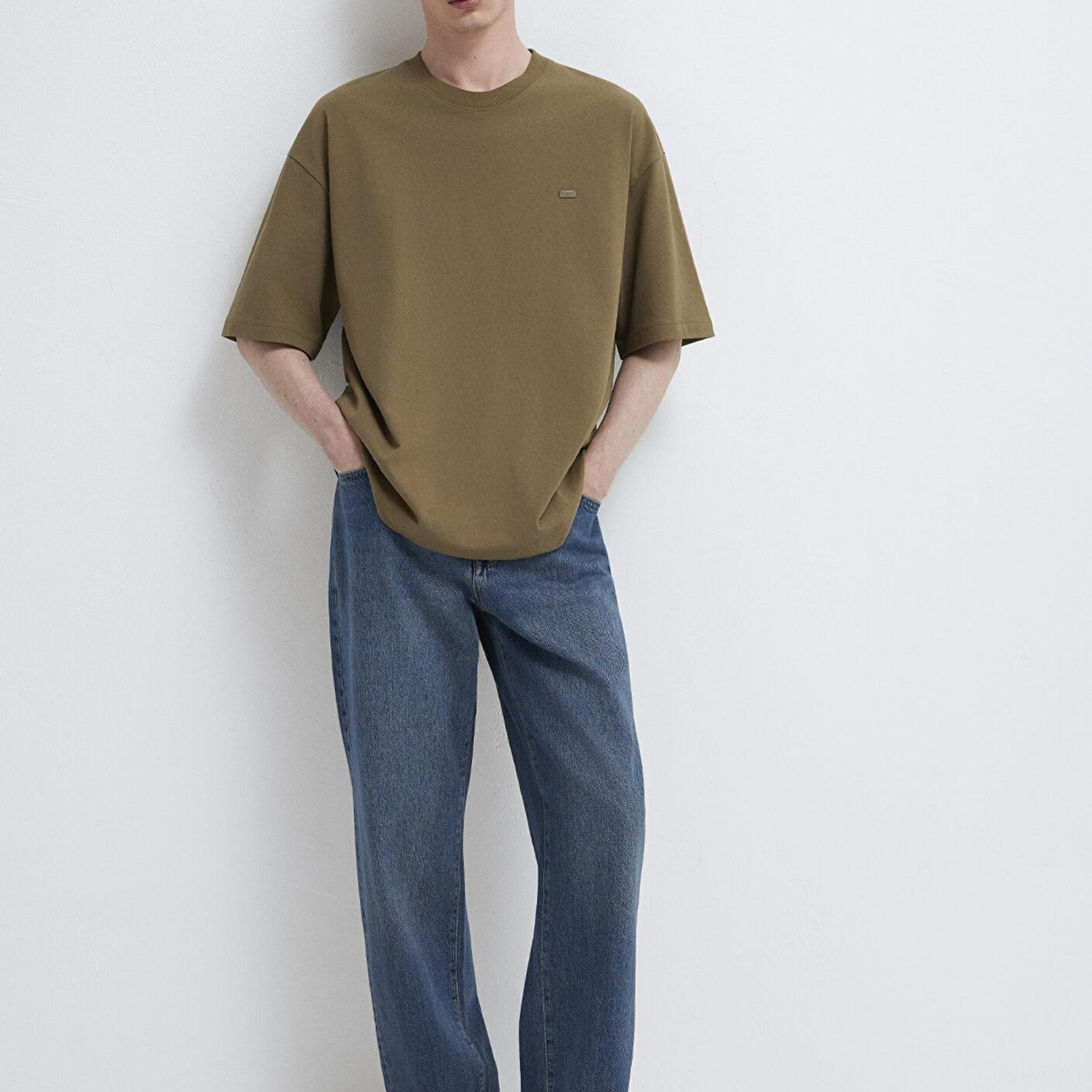 Mavi Silikon Logo Baskılı Yeşil Basic Tişört Oversize / Geniş Kesim 0613188-71564