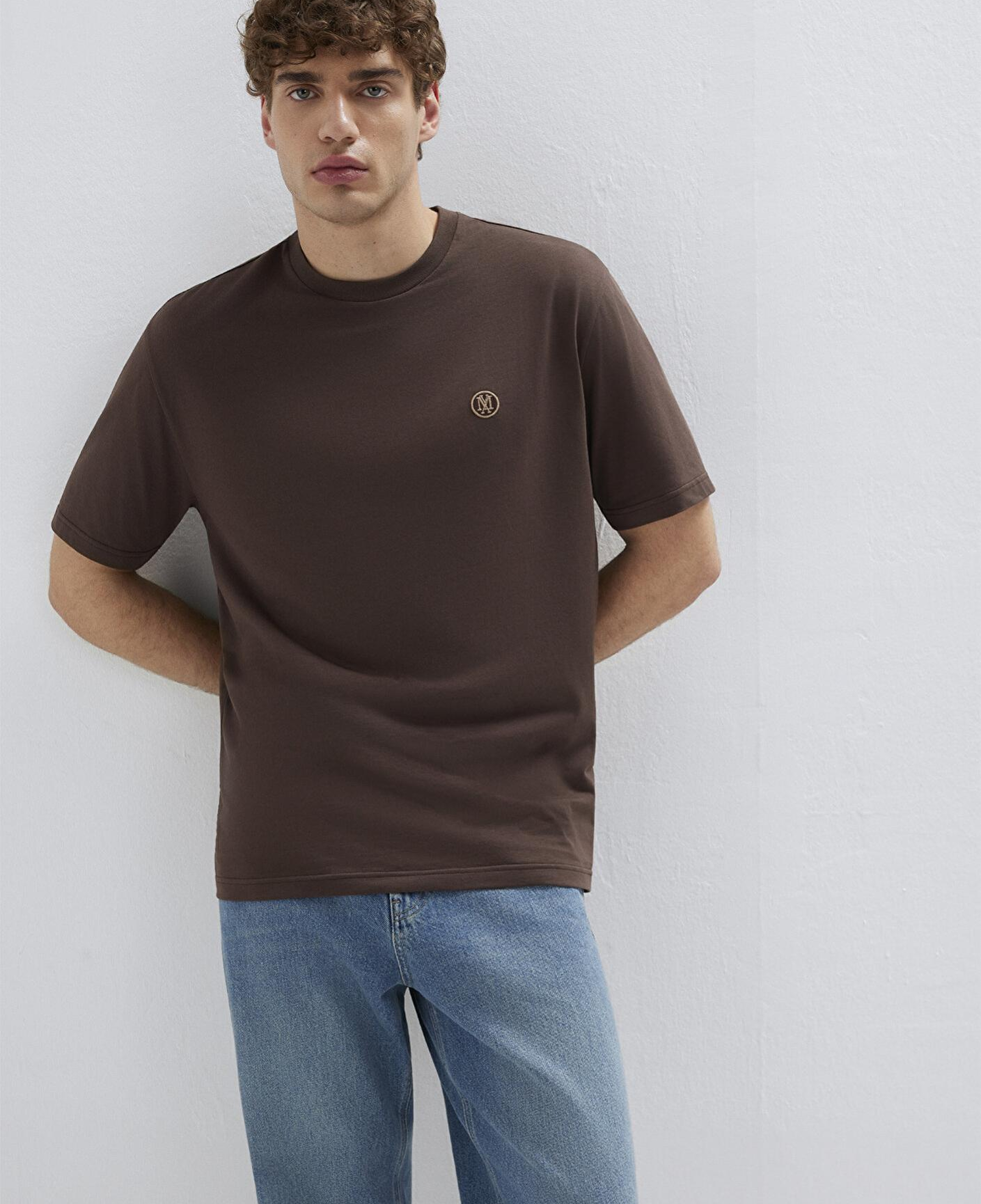 Mavi Mavi Logo İşlemeli Kahverengi Basic Tişört Loose Fit / Bol Rahat Kesim 067074-70251