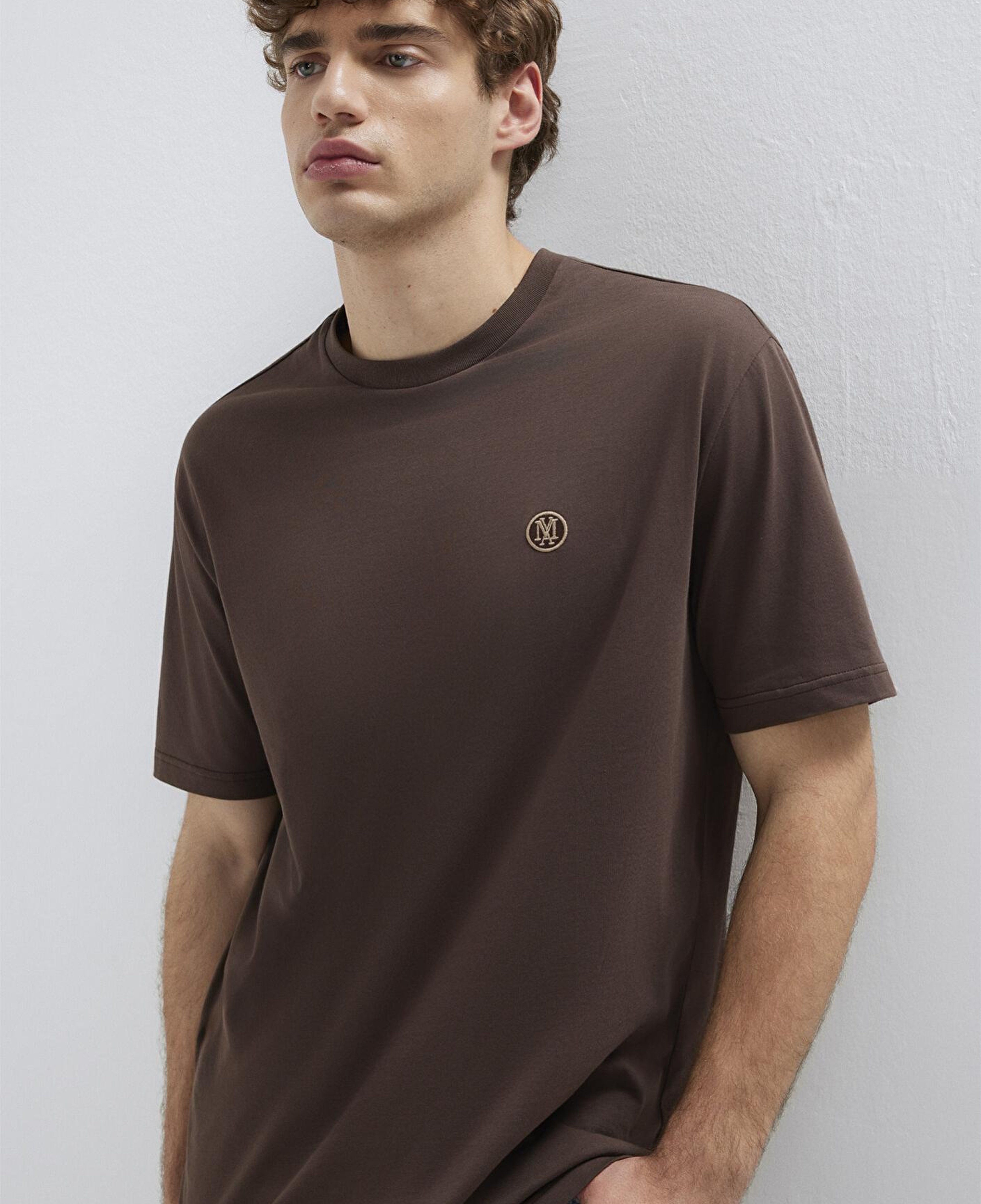 Mavi Mavi Logo İşlemeli Kahverengi Basic Tişört Loose Fit / Bol Rahat Kesim 067074-70251