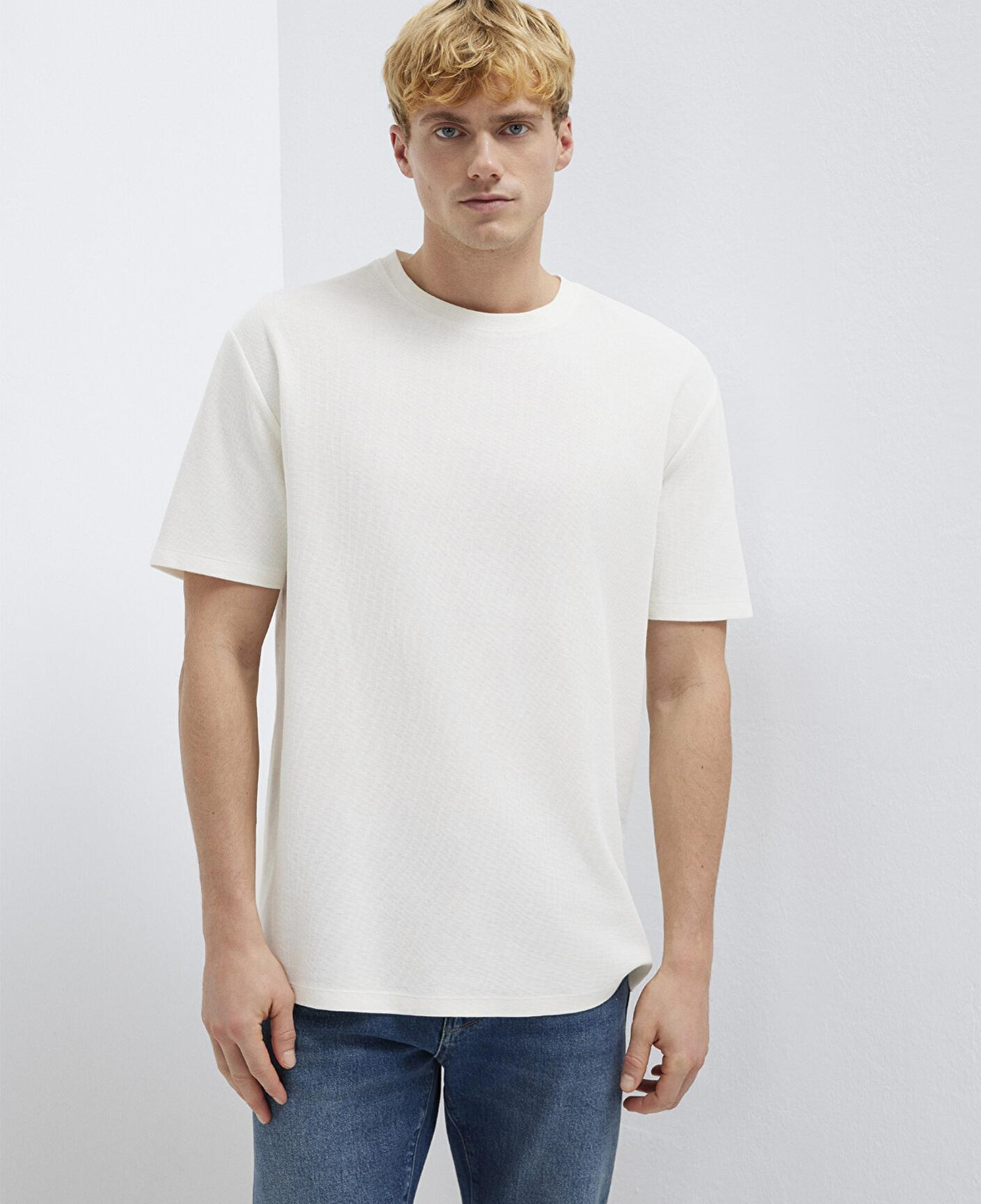 Mavi Ekru Basic Tişört Loose Fit / Bol Rahat Kesim 0613153-70056