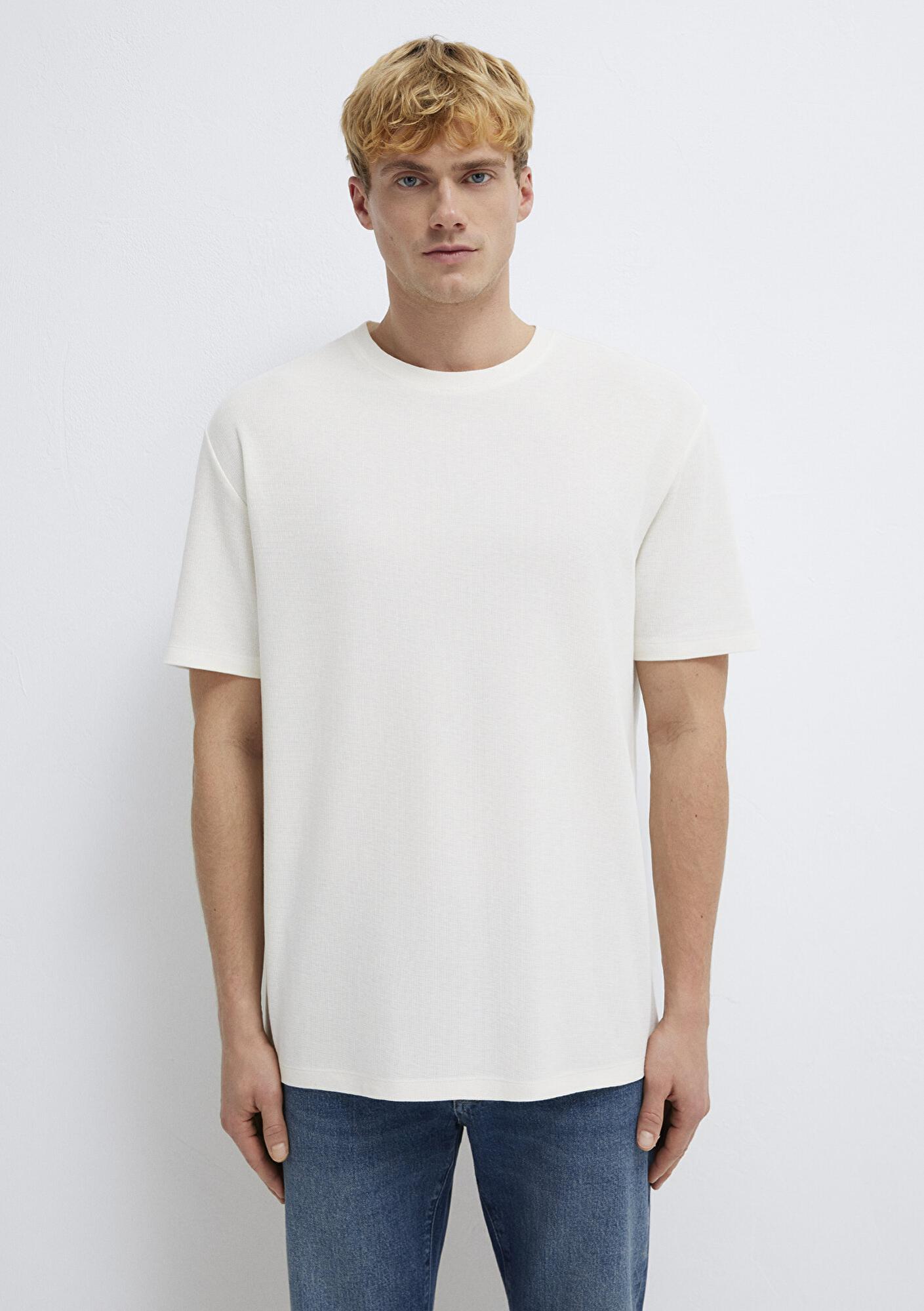 Mavi Ekru Basic Tişört Loose Fit / Bol Rahat Kesim 0613153-70056