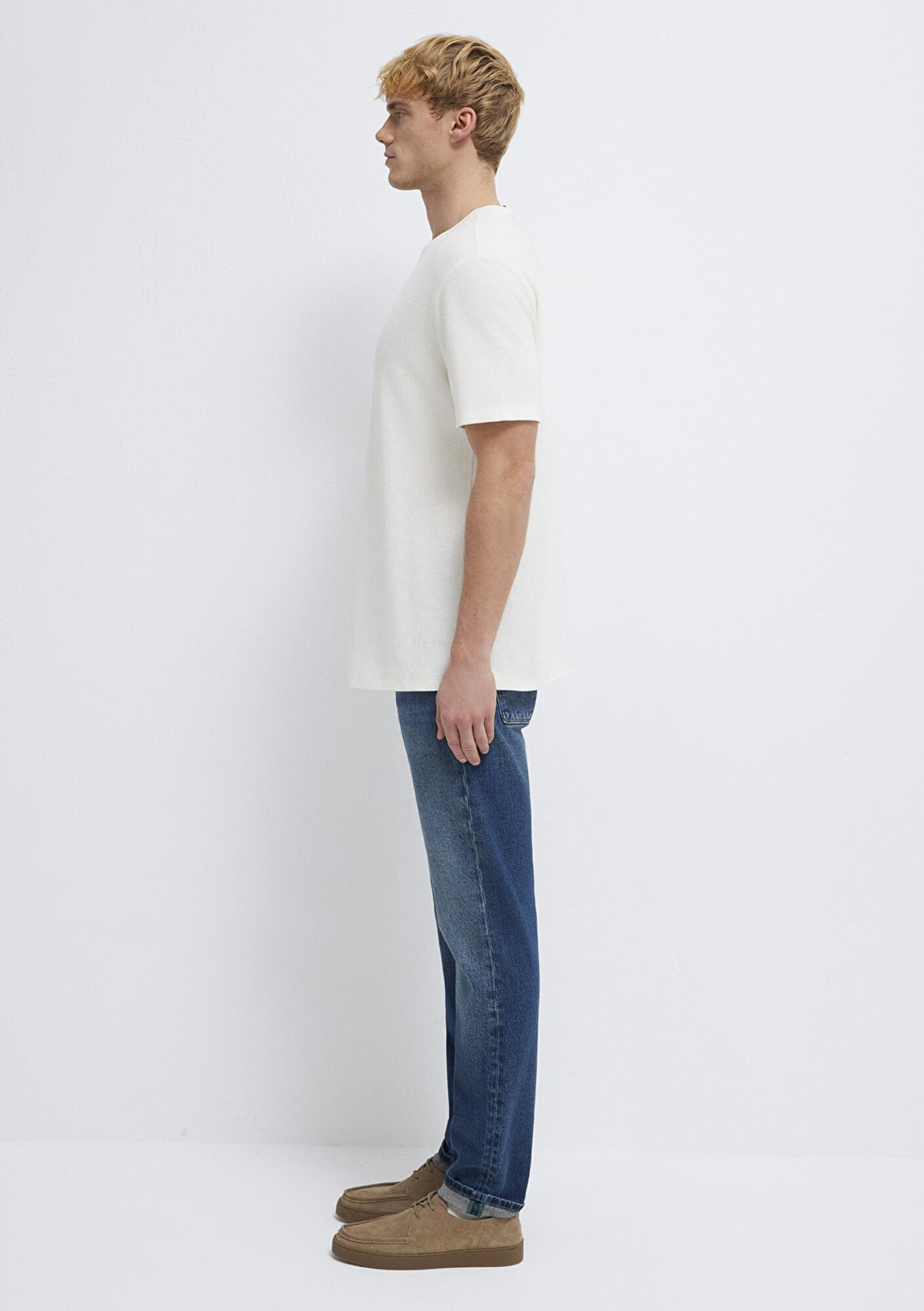 Mavi Ekru Basic Tişört Loose Fit / Bol Rahat Kesim 0613153-70056