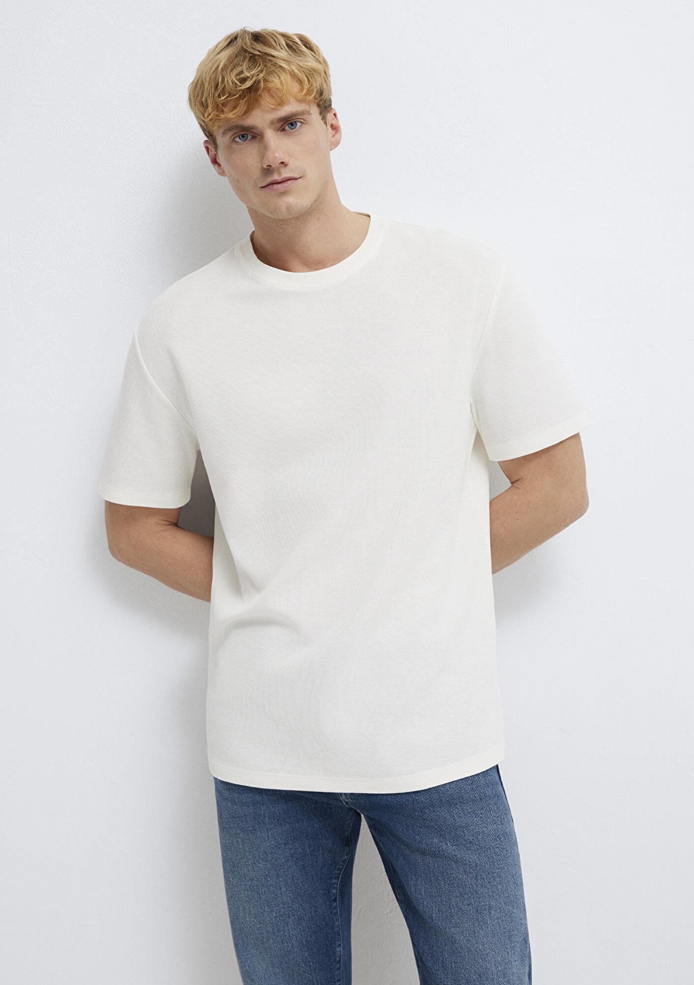 Mavi Ekru Basic Tişört Loose Fit / Bol Rahat Kesim 0613153-70056