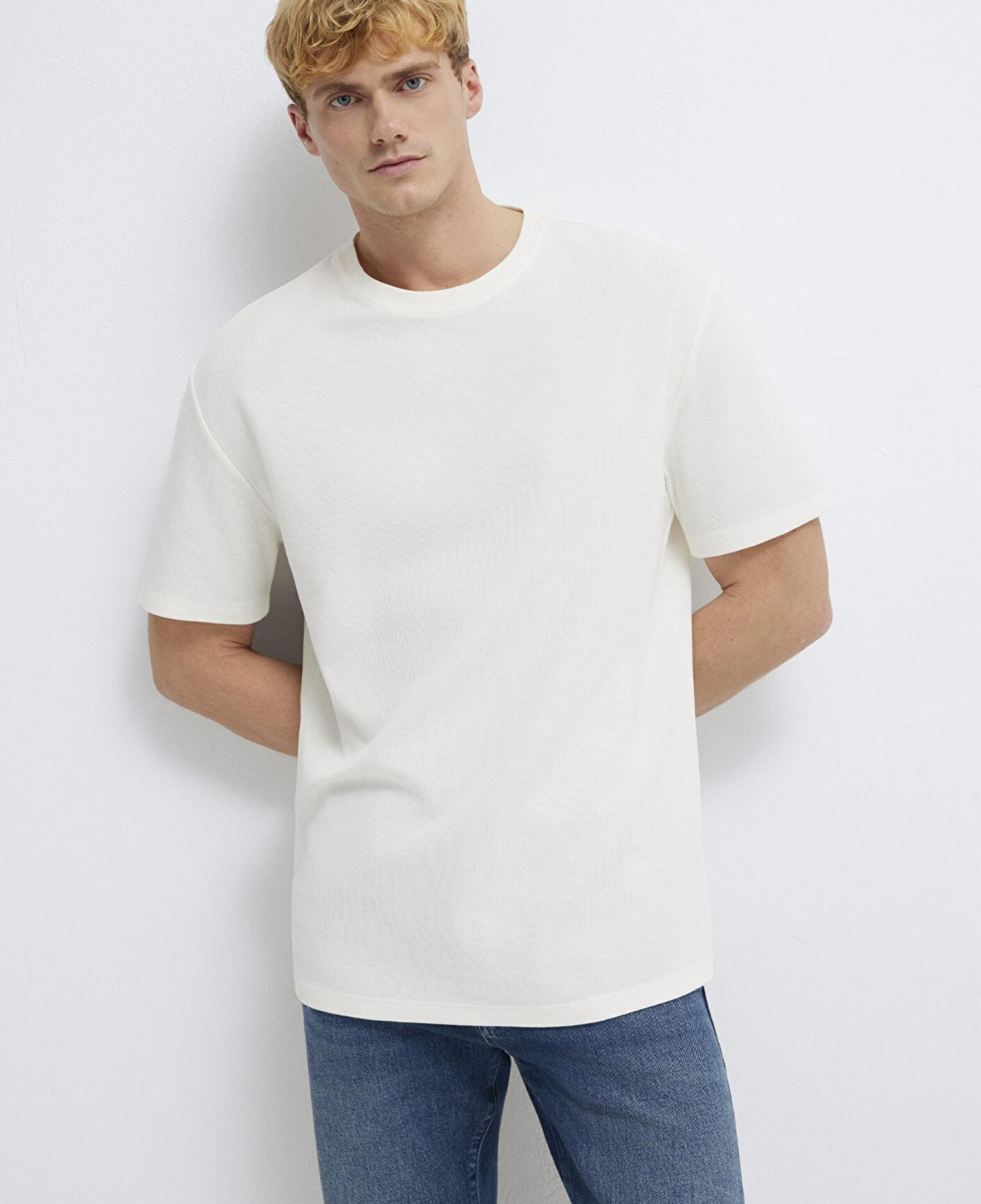 Mavi Ekru Basic Tişört Loose Fit / Bol Rahat Kesim 0613153-70056