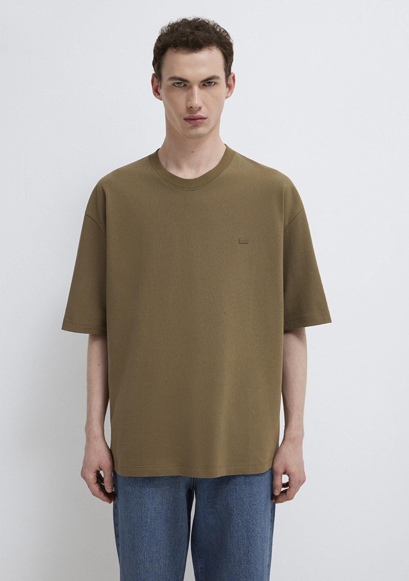 Mavi Silikon Logo Baskılı Yeşil Basic Tişört Oversize / Geniş Kesim 0613188-71564